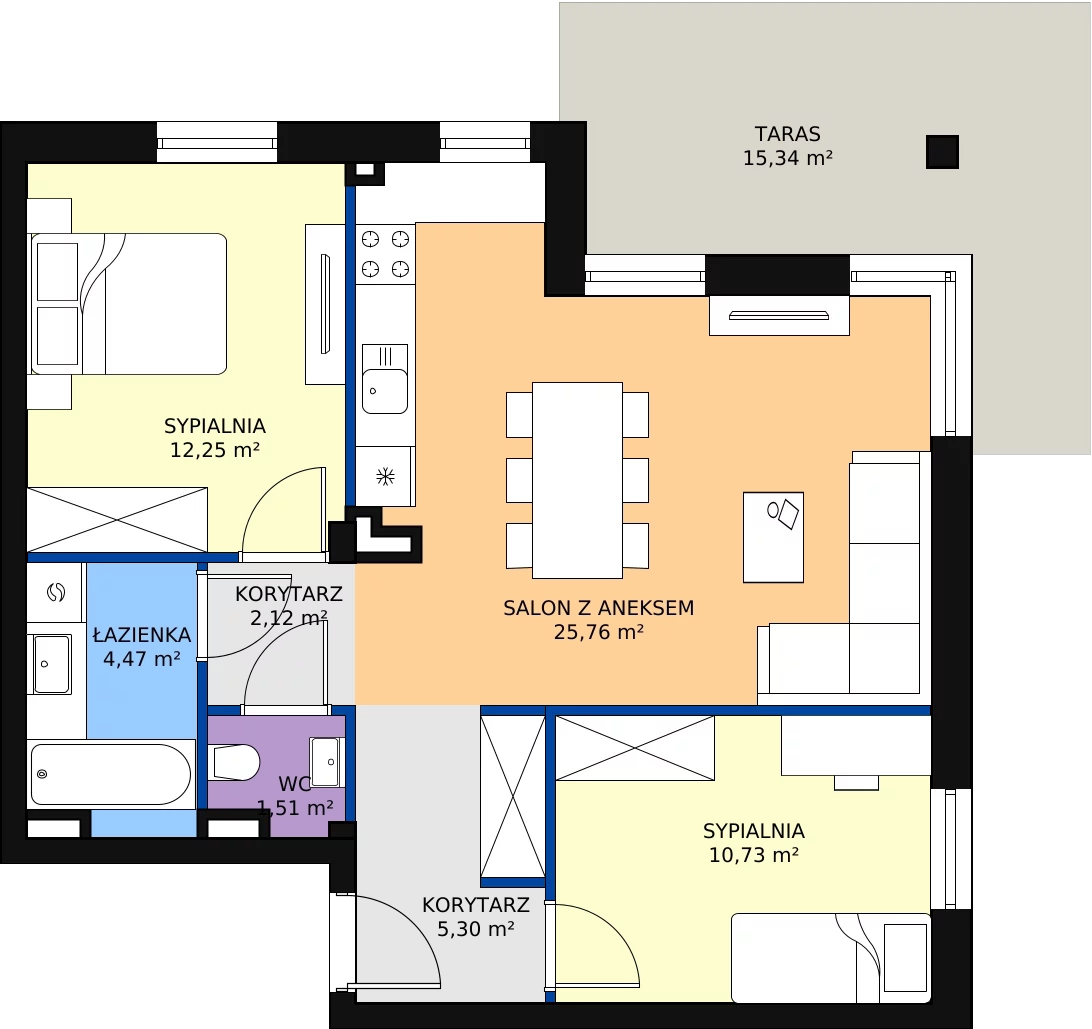 Zalety apartamentu 62.14 m², G42