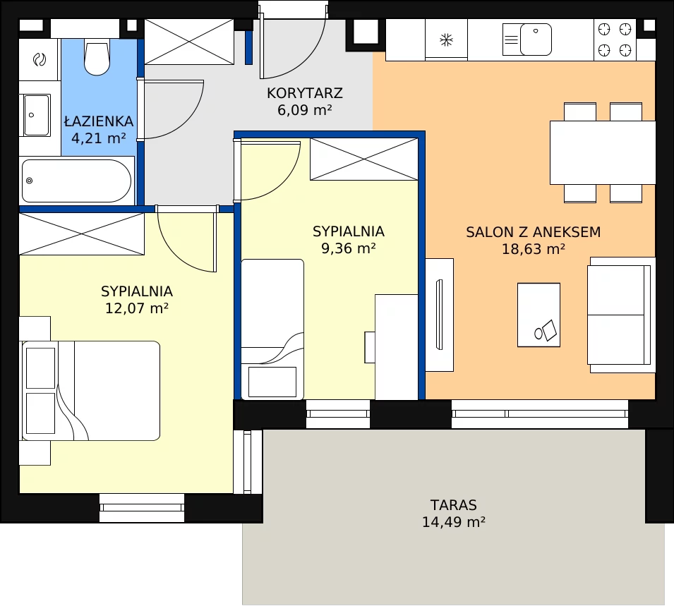 Zalety apartamentu 50.36 m², G44