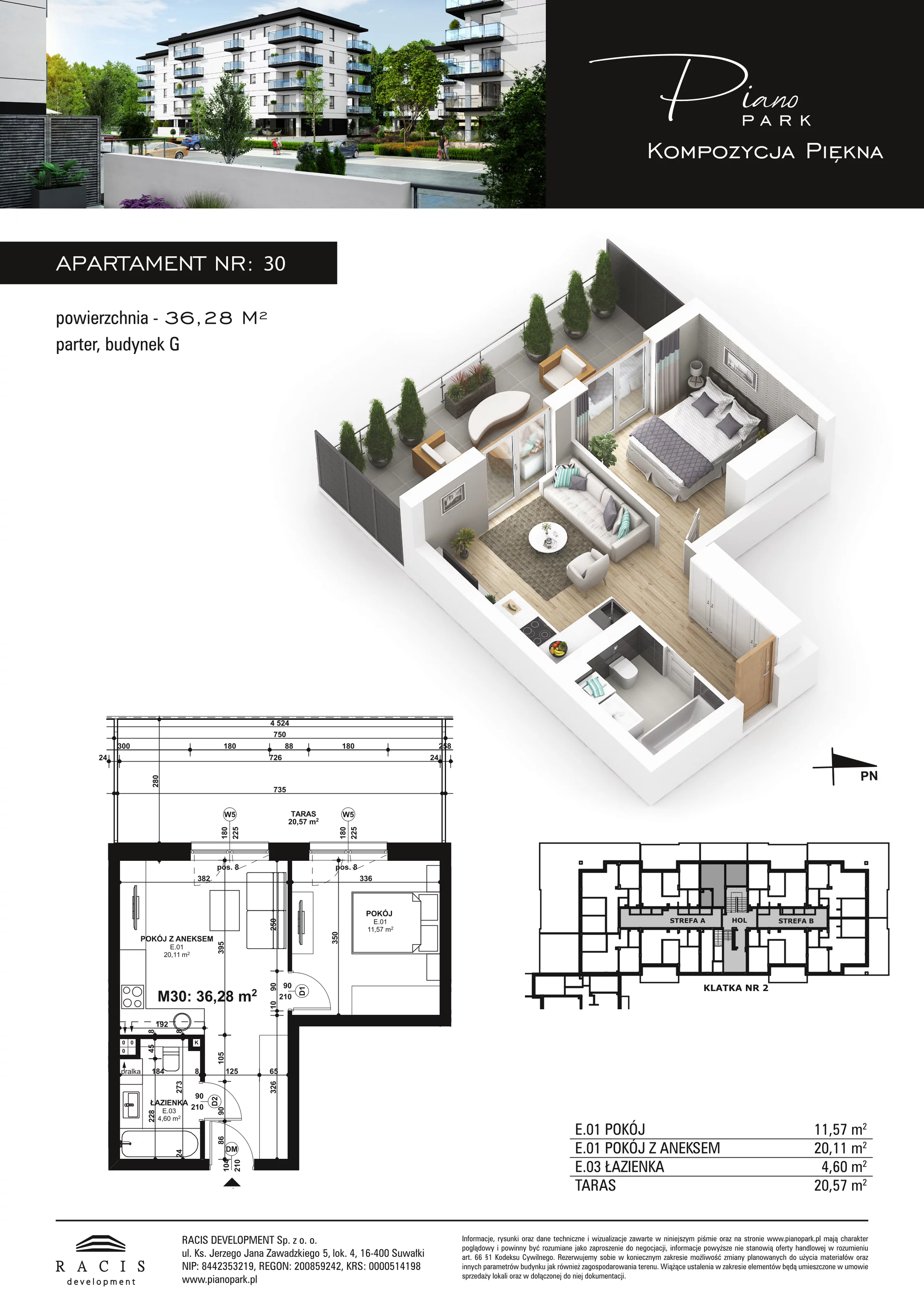 Apartament 36,28 m², parter, oferta nr G30, Piano Park, Suwałki, Czarnoziem, ul. Witolda "Rotmistrza" Pileckiego