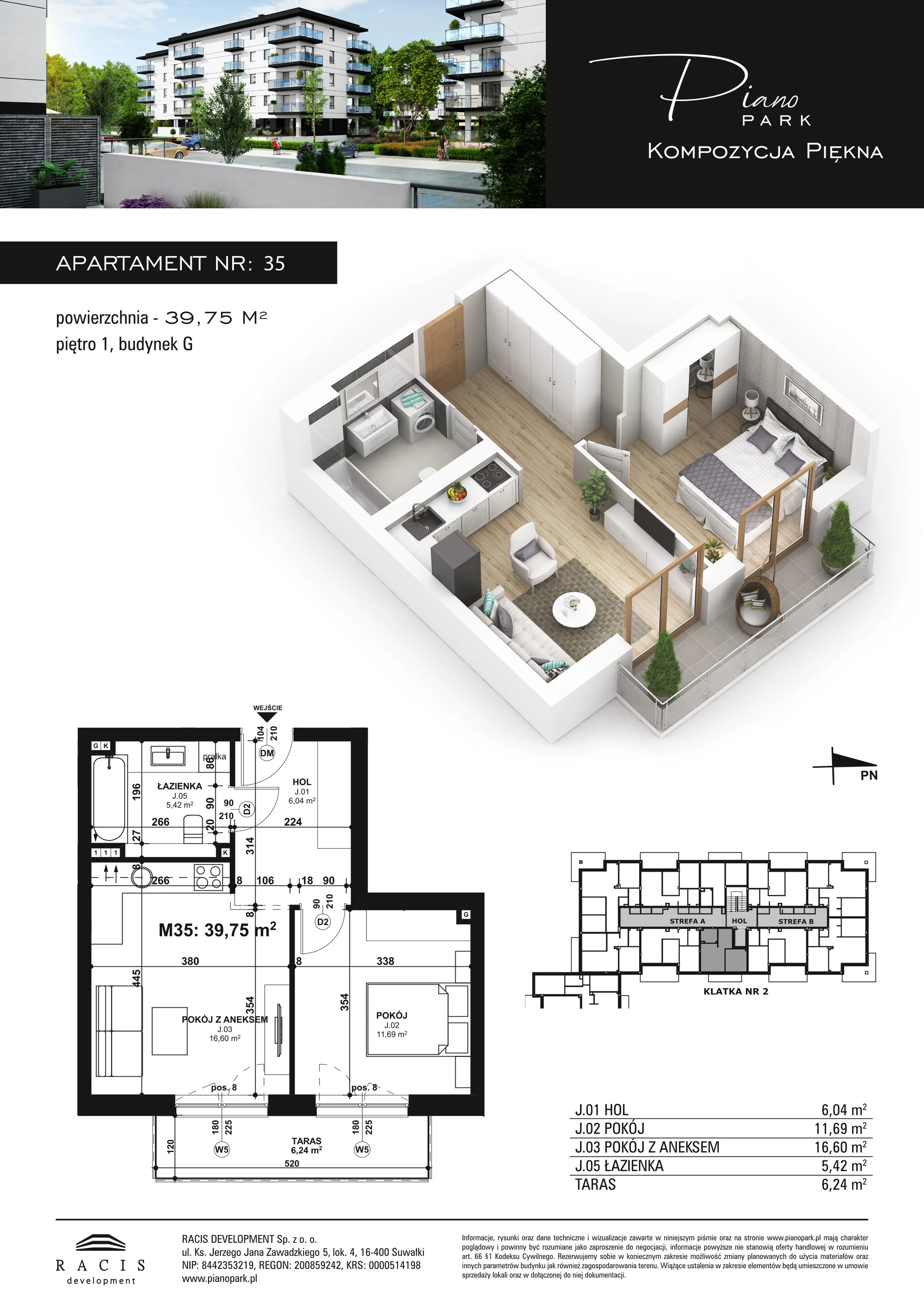 Apartament 39,75 m², piętro 1, oferta nr G35, Piano Park, Suwałki, Czarnoziem, ul. Witolda "Rotmistrza" Pileckiego