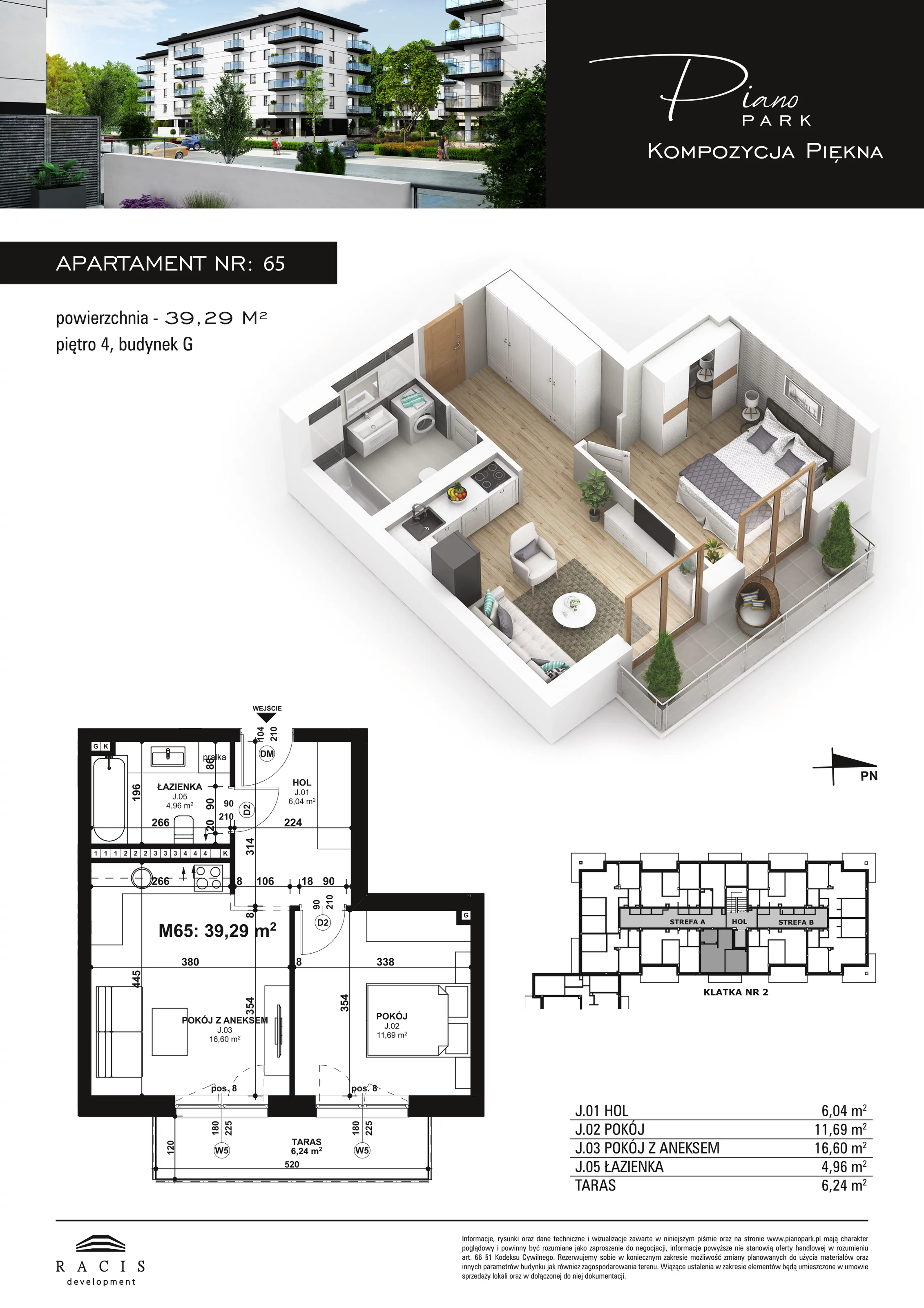 Apartament 39,29 m², piętro 4, oferta nr G65, Piano Park, Suwałki, Czarnoziem, ul. Witolda "Rotmistrza" Pileckiego