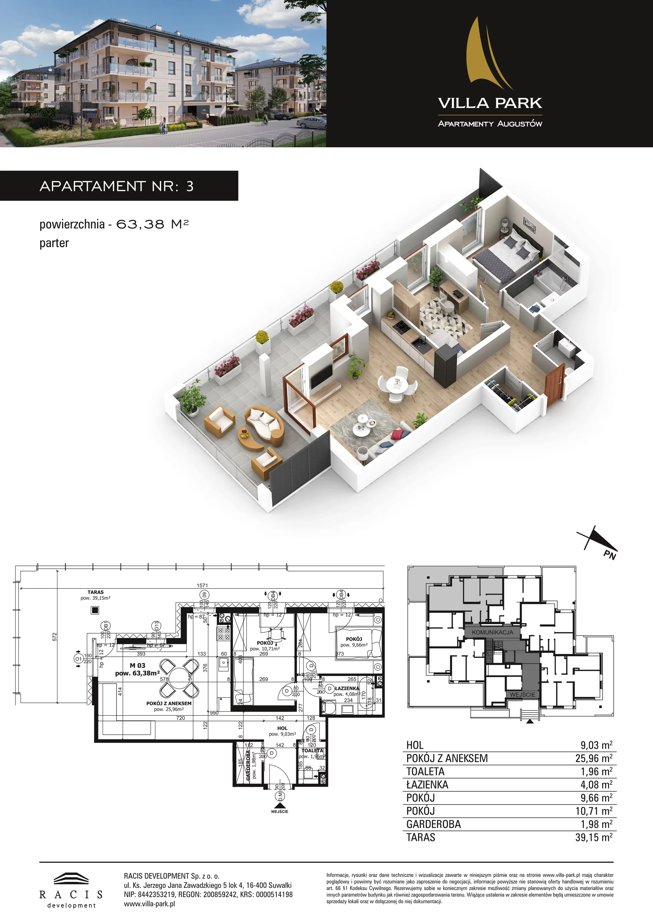 Apartament 63,38 m², parter, oferta nr B/3, Villa Park - Apartamenty Augustów, Augustów, ul. Wypoczynkowa