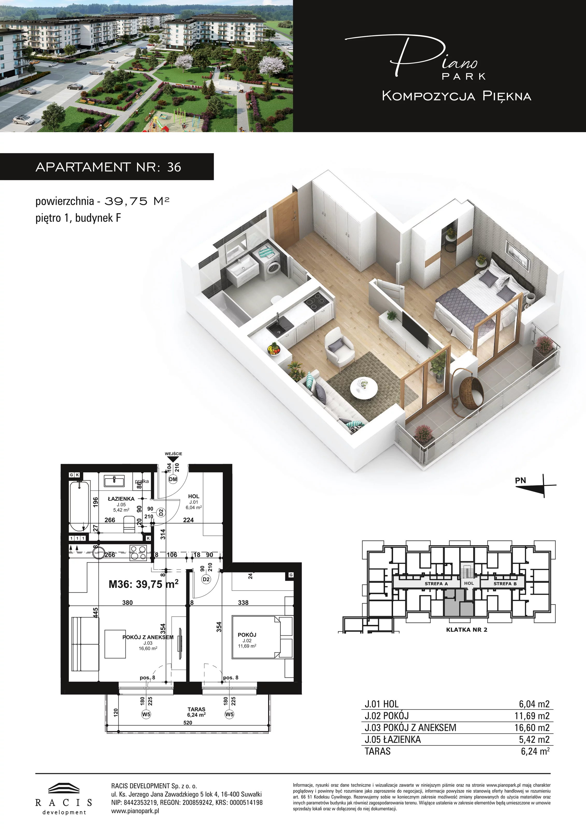 Apartament 39,75 m², piętro 1, oferta nr F36, Piano Park, Suwałki, Czarnoziem, ul. Witolda "Rotmistrza" Pileckiego