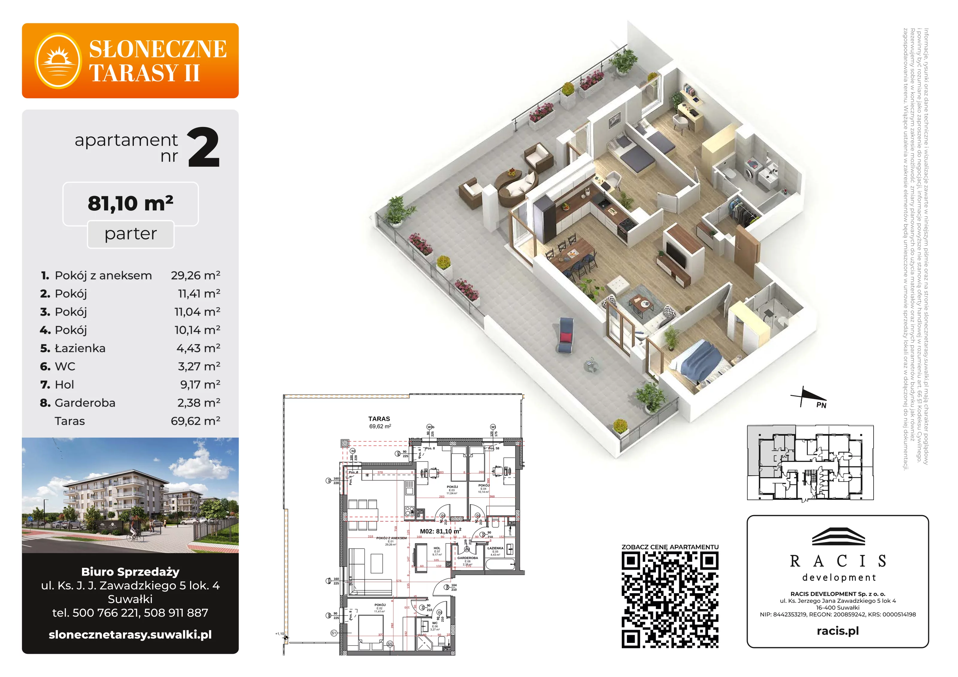 4 pokoje, mieszkanie 81,10 m², parter, oferta nr 2, Słoneczne Tarasy II, Suwałki, ul. Sportowa
