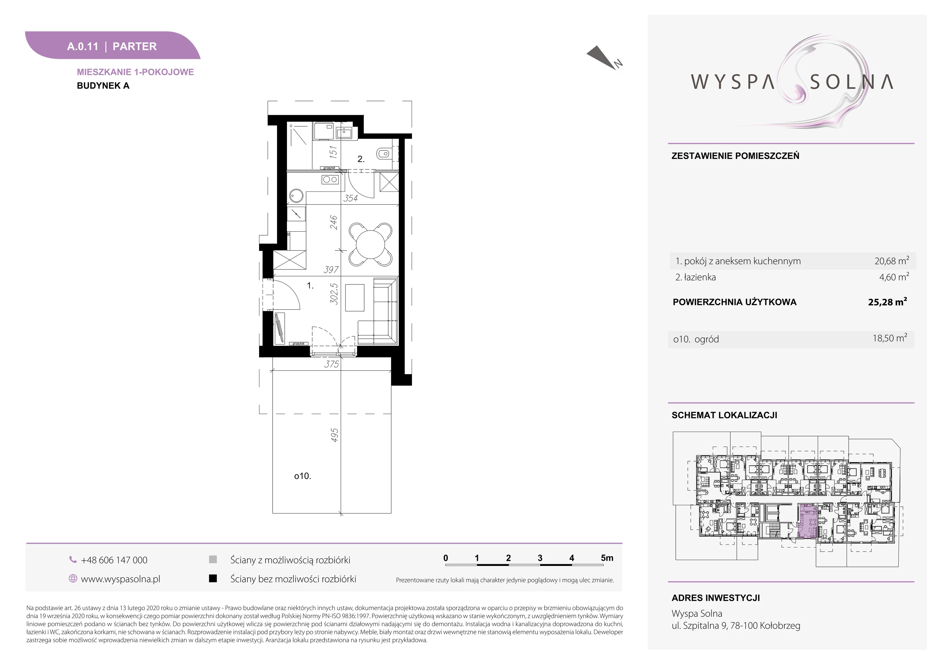 1 pokój, apartament 25,28 m², parter, oferta nr A.0.11, Wyspa Solna, Kołobrzeg, Osiedle Nr 3, Wyspa Solna, ul. Szpitalna 9