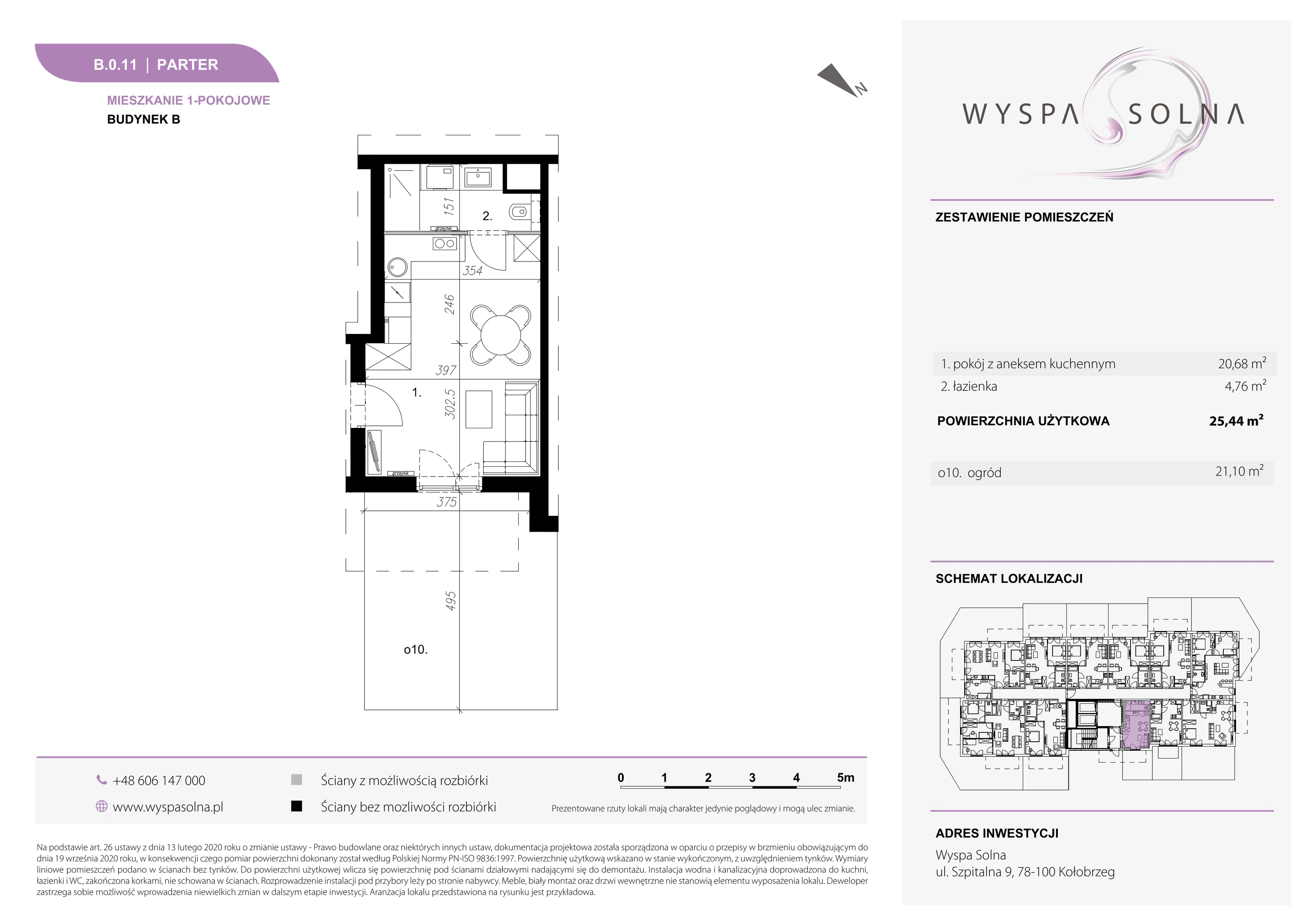 1 pokój, apartament 25,44 m², parter, oferta nr B.0.11, Wyspa Solna, Kołobrzeg, Osiedle Nr 3, Wyspa Solna, ul. Szpitalna 9