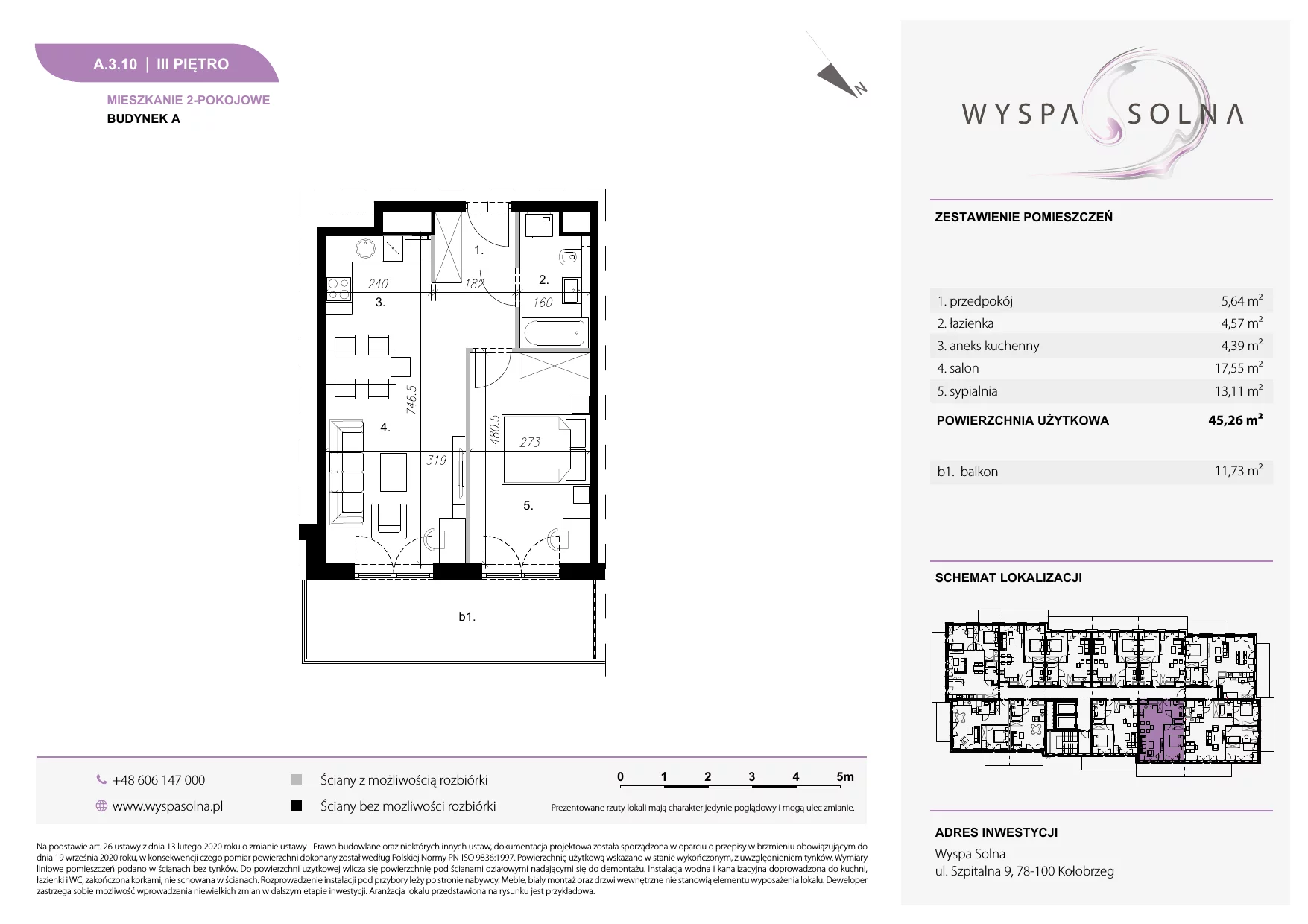 2 pokoje, apartament 45,26 m², piętro 3, oferta nr A.3.10, Wyspa Solna, Kołobrzeg, Osiedle Nr 3, Wyspa Solna, ul. Szpitalna 9