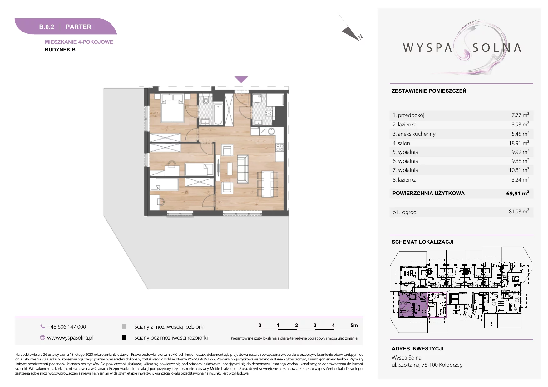 4 pokoje, apartament 69,91 m², parter, oferta nr B.0.2, Wyspa Solna, Kołobrzeg, Osiedle Nr 3, Wyspa Solna, ul. Szpitalna 9