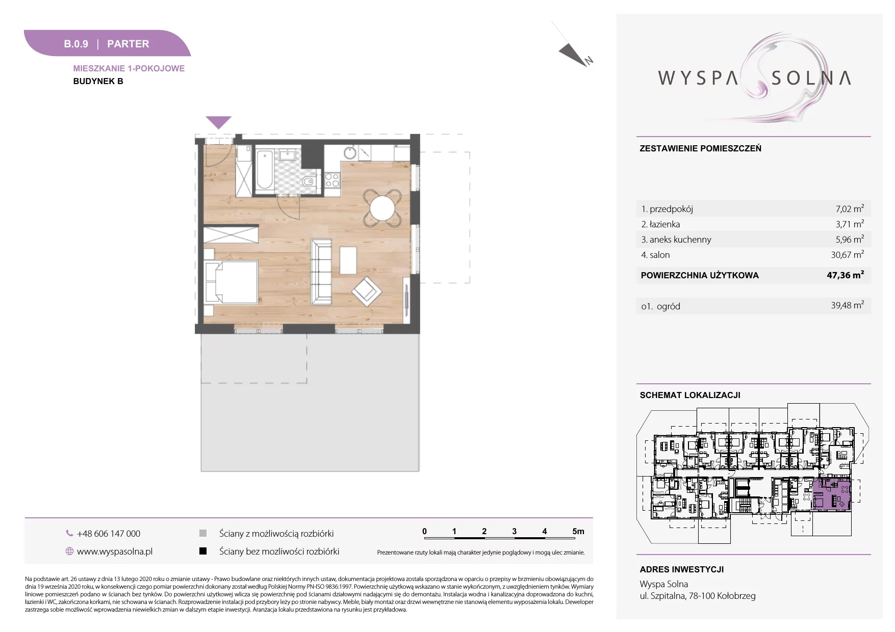 1 pokój, apartament 47,36 m², parter, oferta nr B.0.9, Wyspa Solna, Kołobrzeg, Osiedle Nr 3, Wyspa Solna, ul. Szpitalna 9