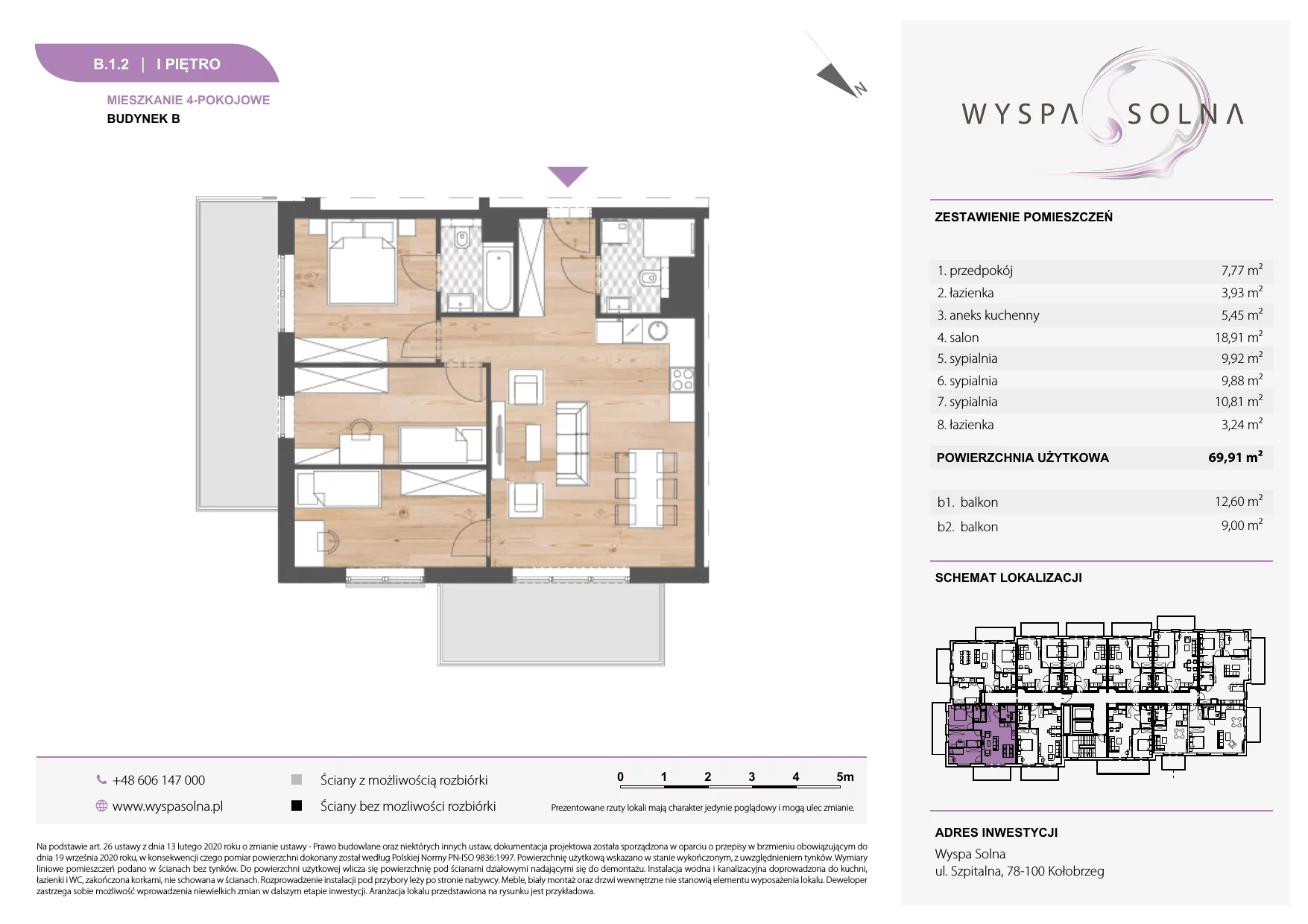 4 pokoje, apartament 69,91 m², piętro 1, oferta nr B.1.2, Wyspa Solna, Kołobrzeg, Osiedle Nr 3, Wyspa Solna, ul. Szpitalna 9