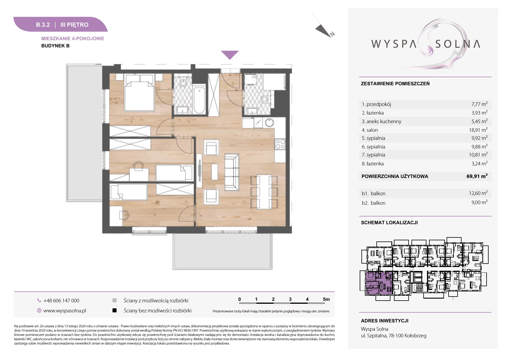 4 pokoje, apartament 69,91 m², piętro 3, oferta nr B.3.2, Wyspa Solna, Kołobrzeg, Osiedle Nr 3, Wyspa Solna, ul. Szpitalna 9