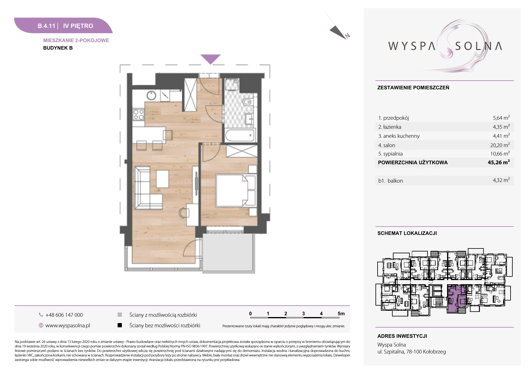 2 pokoje, apartament 45,26 m², piętro 4, oferta nr B.4.11, Wyspa Solna, Kołobrzeg, Osiedle Nr 3, Wyspa Solna, ul. Szpitalna 9