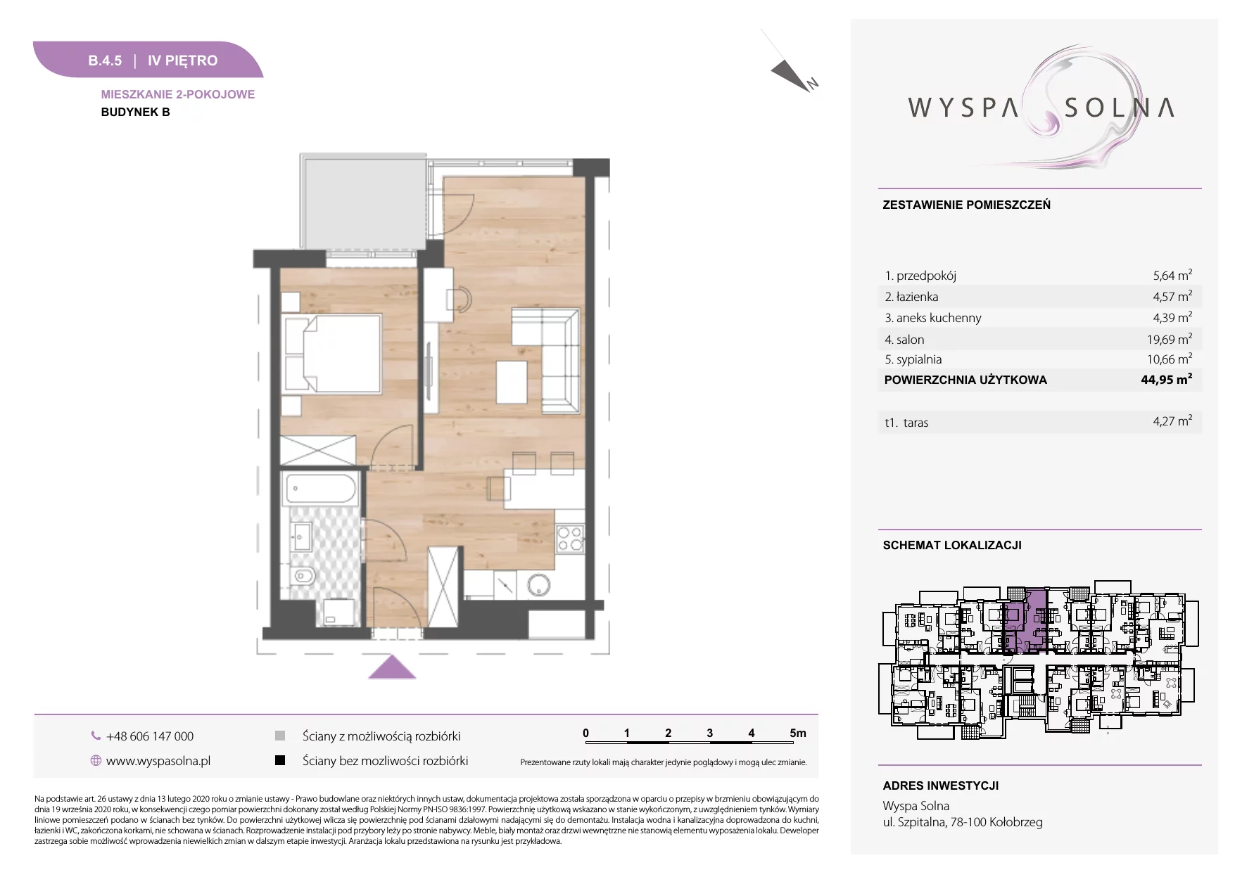 2 pokoje, apartament 44,95 m², piętro 4, oferta nr B.4.5, Wyspa Solna, Kołobrzeg, Osiedle Nr 3, Wyspa Solna, ul. Szpitalna 9