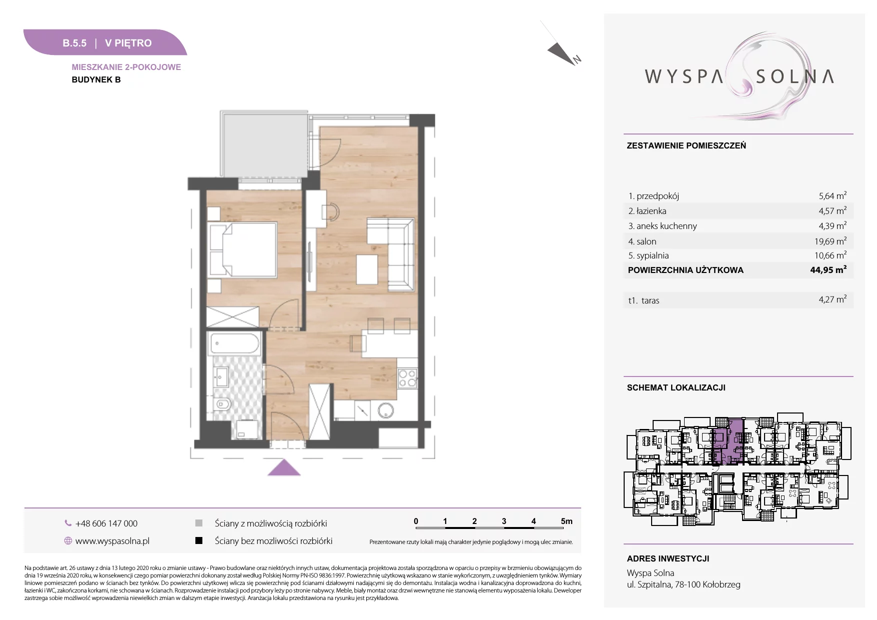 2 pokoje, apartament 44,95 m², piętro 5, oferta nr B.5.5, Wyspa Solna, Kołobrzeg, Osiedle Nr 3, Wyspa Solna, ul. Szpitalna 9