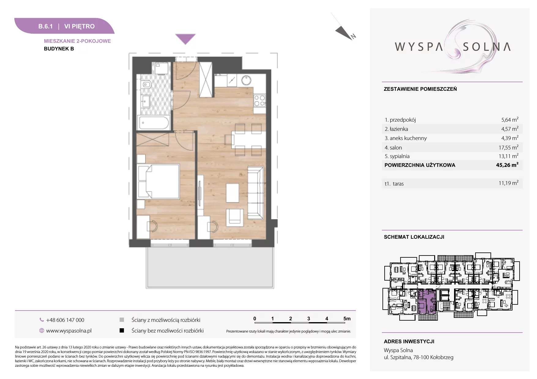 2 pokoje, apartament 45,26 m², piętro 6, oferta nr B.6.1, Wyspa Solna, Kołobrzeg, Osiedle Nr 3, Wyspa Solna, ul. Szpitalna 9