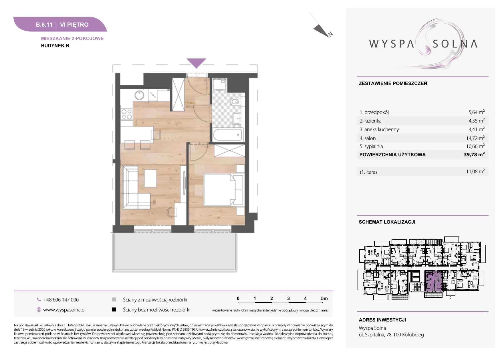 2 pokoje, apartament 39,78 m², piętro 6, oferta nr B.6.11, Wyspa Solna, Kołobrzeg, Osiedle Nr 3, Wyspa Solna, ul. Szpitalna 9