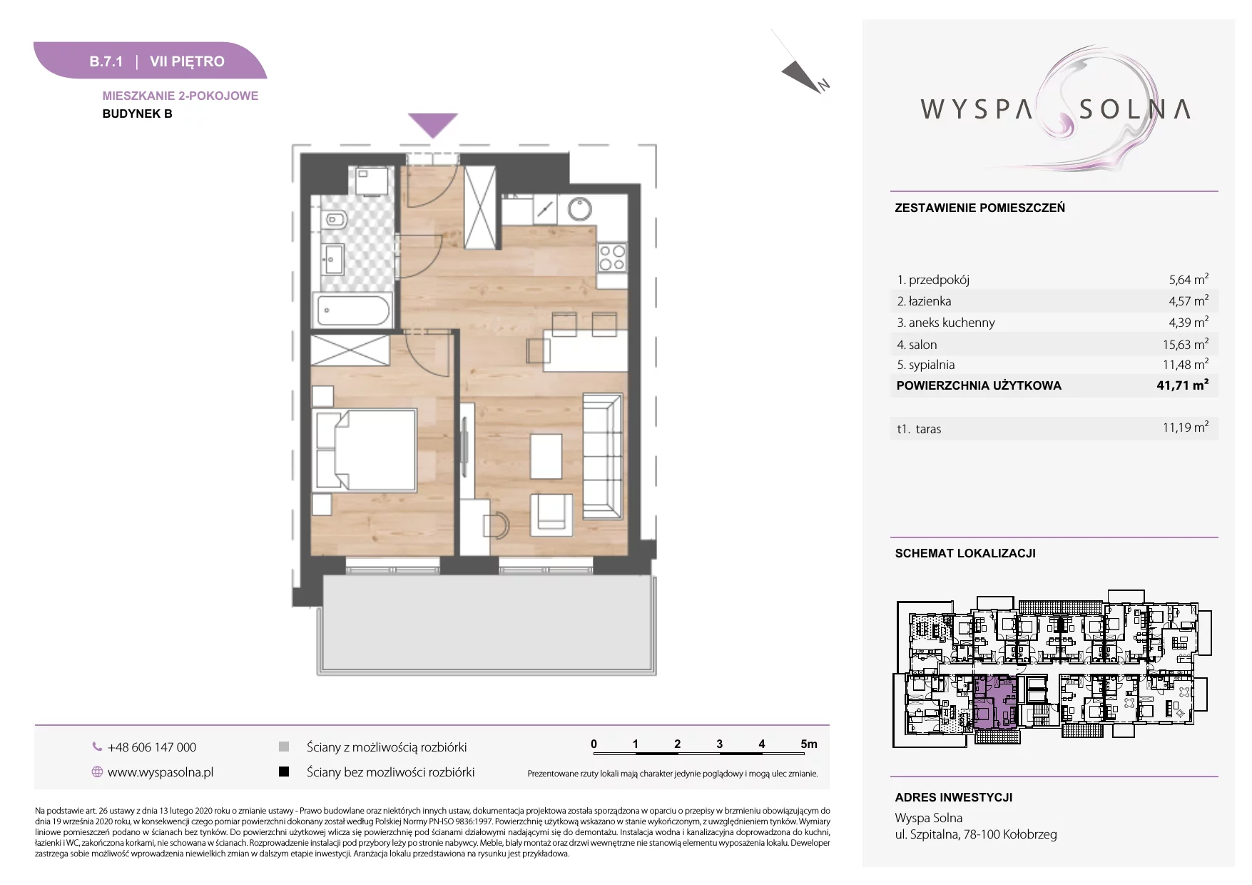 2 pokoje, apartament 41,71 m², piętro 7, oferta nr B.7.1, Wyspa Solna, Kołobrzeg, Osiedle Nr 3, Wyspa Solna, ul. Szpitalna 9