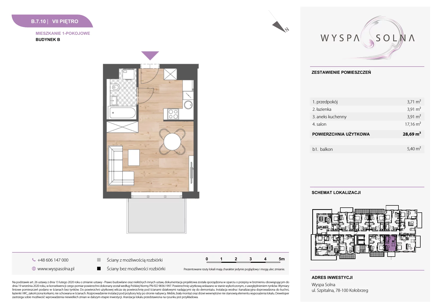 1 pokój, apartament 28,69 m², piętro 7, oferta nr B.7.10, Wyspa Solna, Kołobrzeg, Osiedle Nr 3, Wyspa Solna, ul. Szpitalna 9