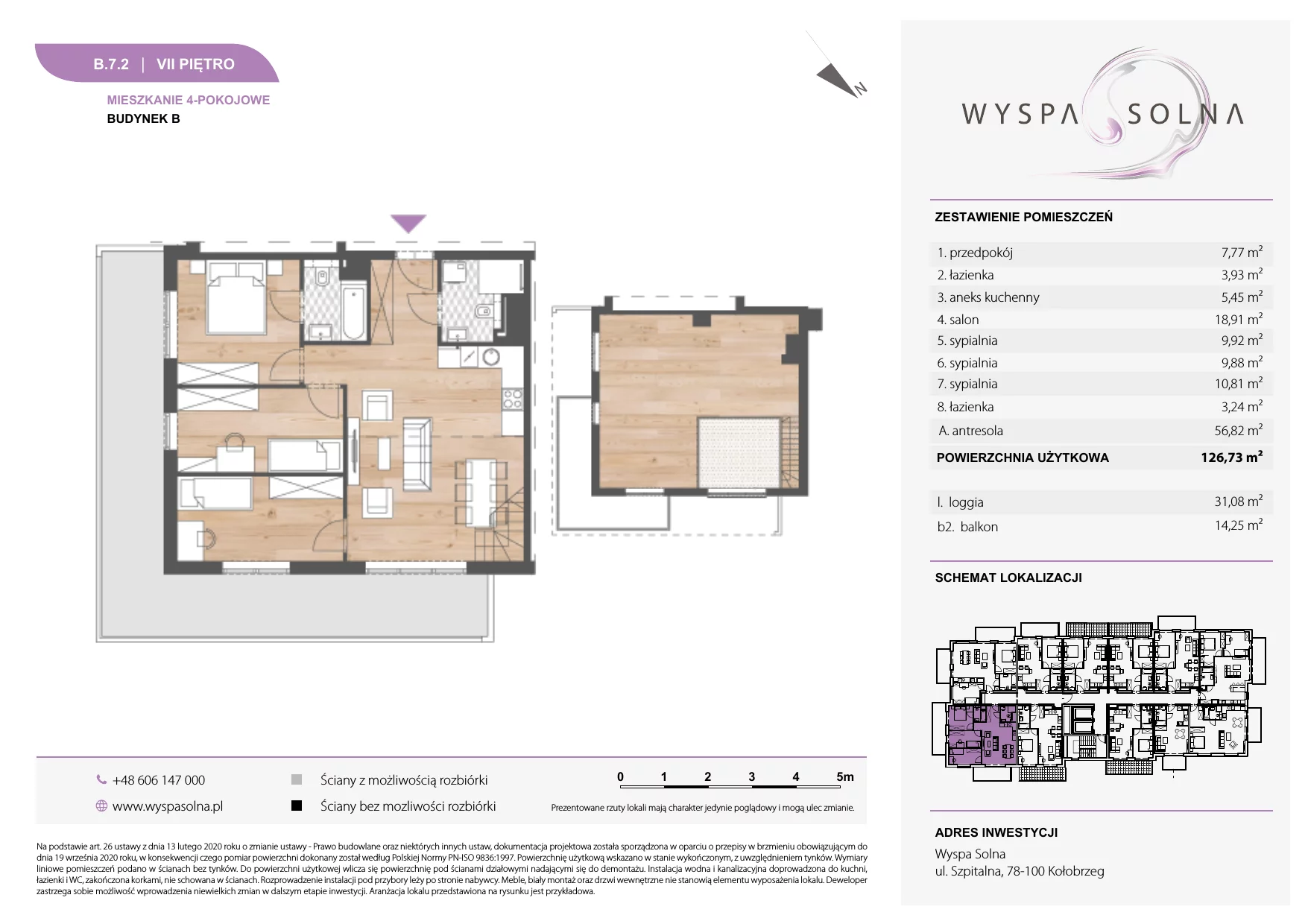 4 pokoje, apartament 126,73 m², piętro 7, oferta nr B.7.2, Wyspa Solna, Kołobrzeg, Osiedle Nr 3, Wyspa Solna, ul. Szpitalna 9