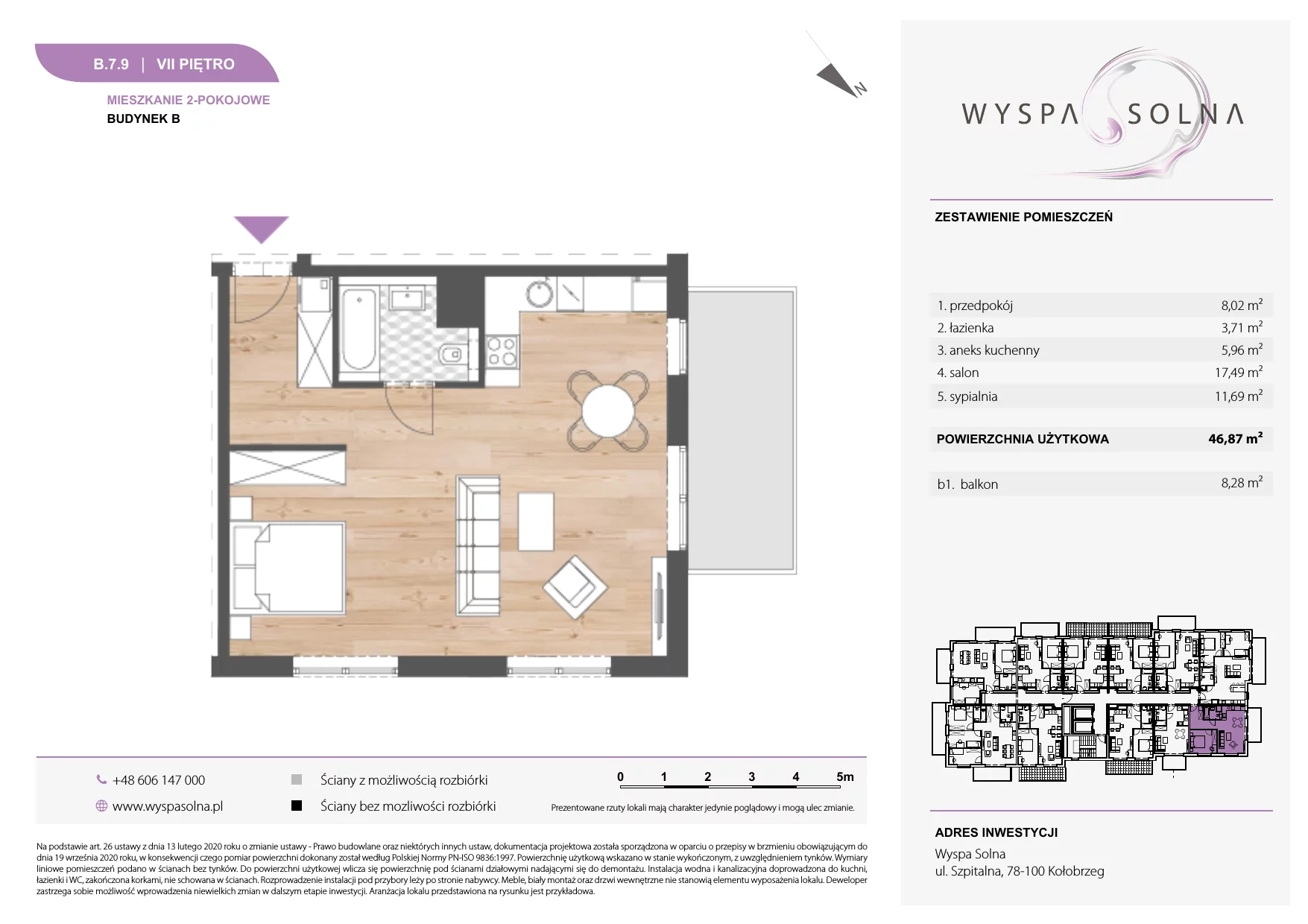 2 pokoje, apartament 47,36 m², piętro 7, oferta nr B.7.9, Wyspa Solna, Kołobrzeg, Osiedle Nr 3, Wyspa Solna, ul. Szpitalna 9