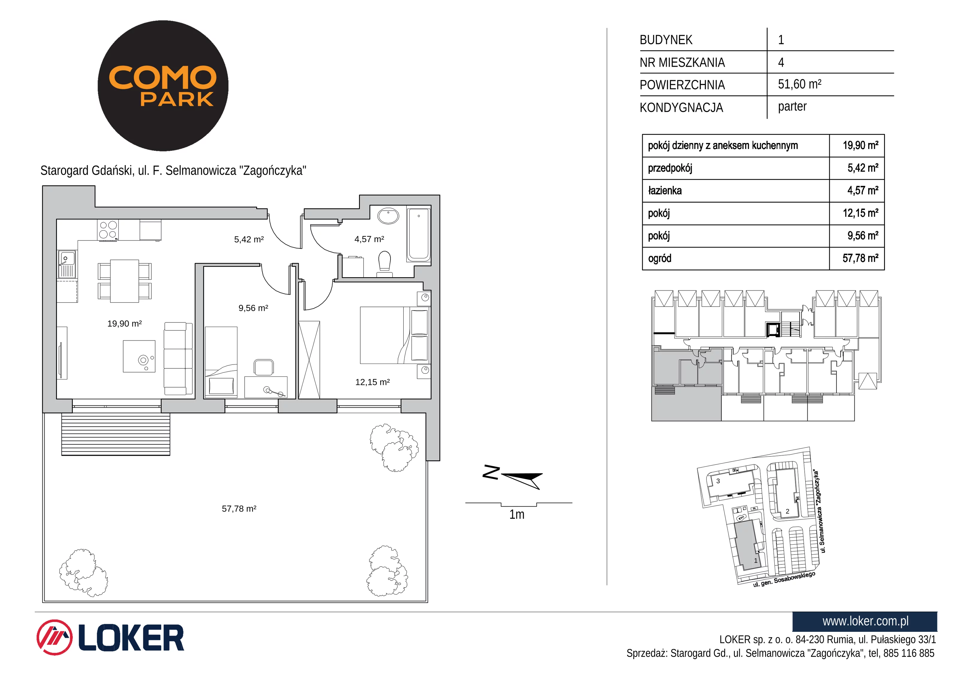 Mieszkanie 51,60 m², parter, oferta nr 1.4, Como Park, Starogard Gdański, ul. Selmanowicza „Zagończyka”