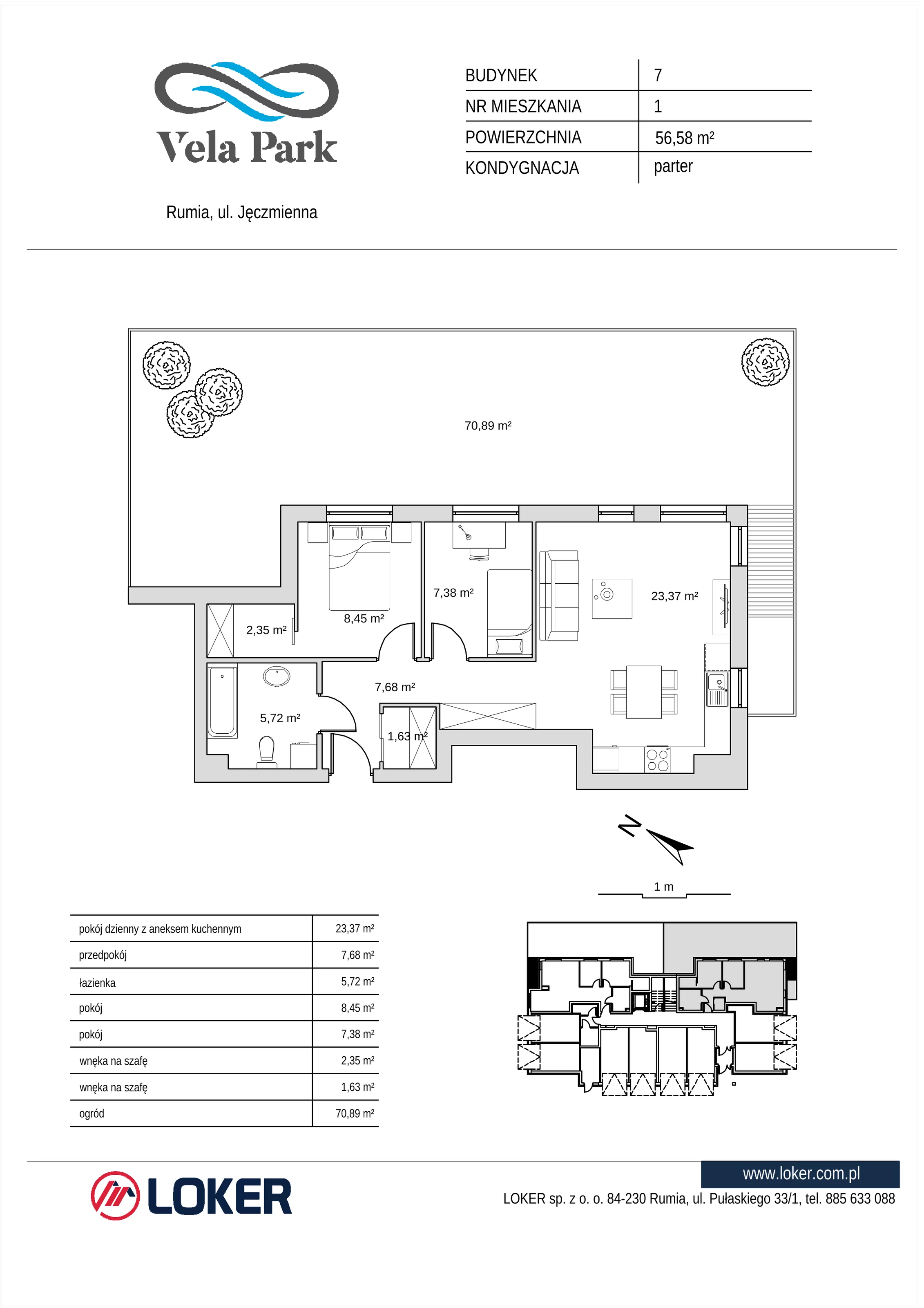 3 pokoje, mieszkanie 56,58 m², parter, oferta nr 7_1, Vela Park Budynek 7-8, Rumia, Biała Rzeka, ul. Jęczmienna