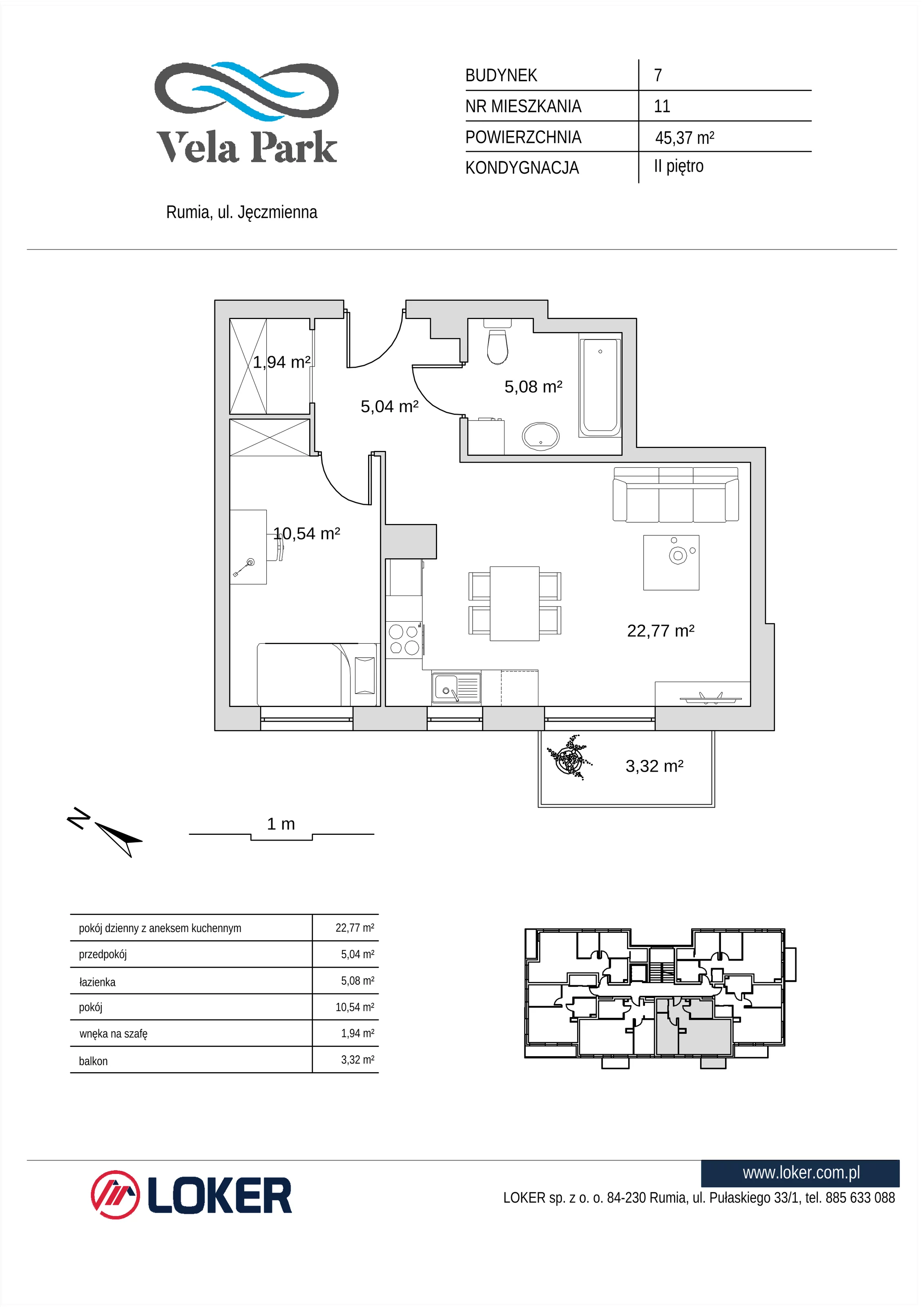 2 pokoje, mieszkanie 45,37 m², piętro 2, oferta nr 7_11, Vela Park Budynek 7-8, Rumia, Biała Rzeka, ul. Jęczmienna