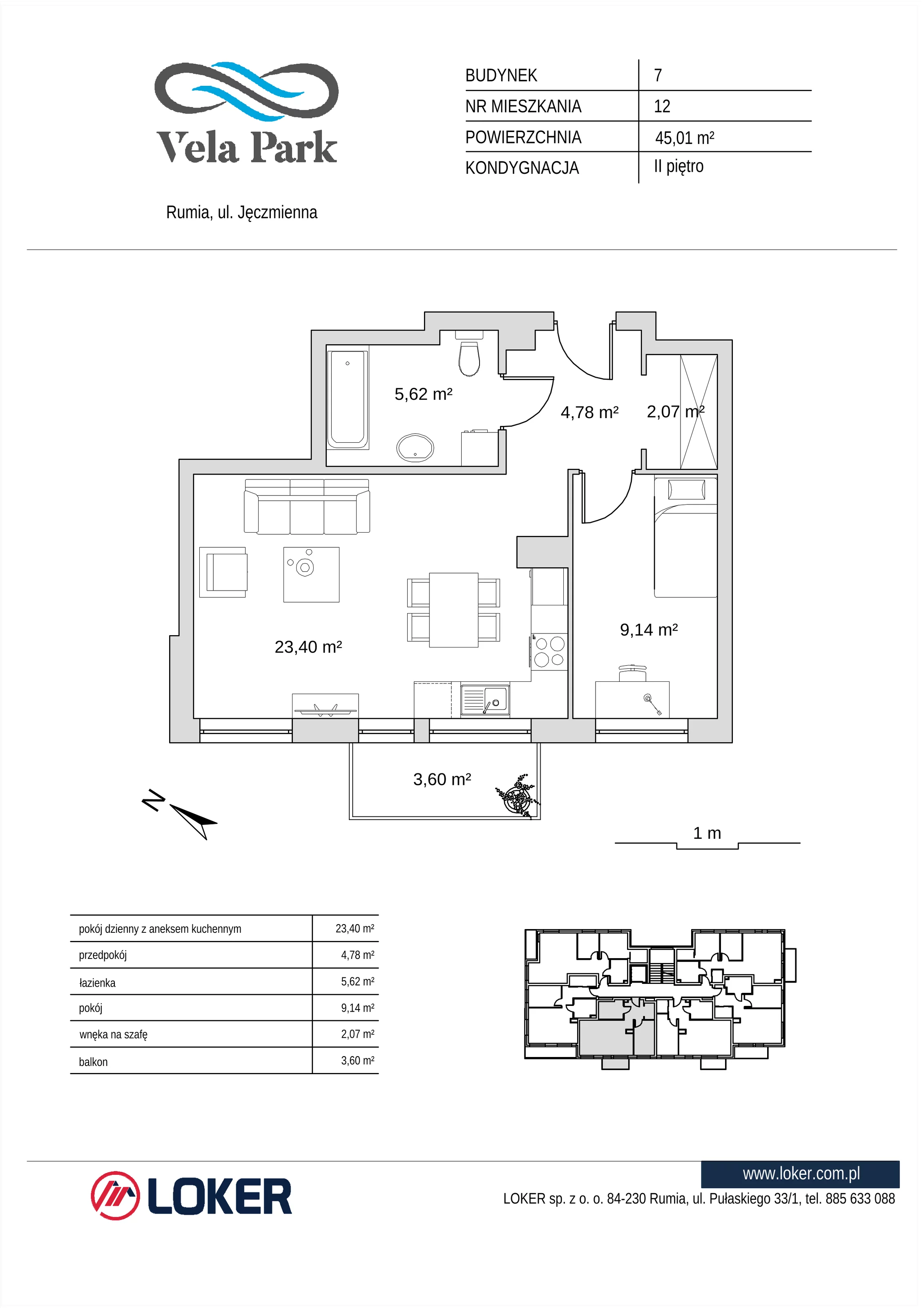 2 pokoje, mieszkanie 45,01 m², piętro 2, oferta nr 7_12, Vela Park Budynek 7-8, Rumia, Biała Rzeka, ul. Jęczmienna