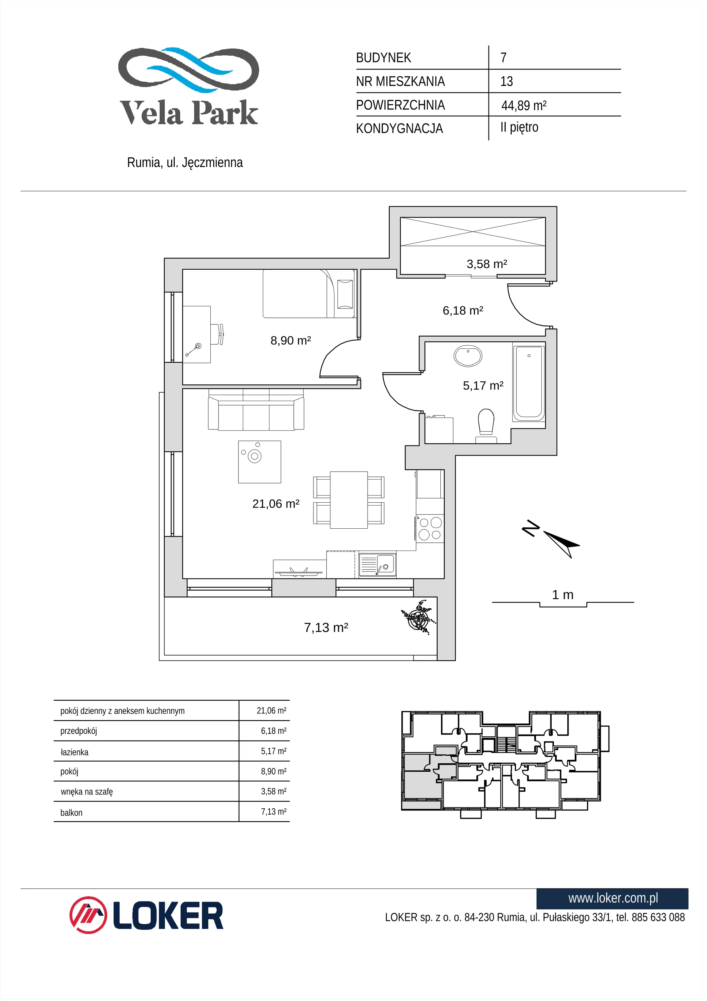 2 pokoje, mieszkanie 44,89 m², piętro 2, oferta nr 7_13, Vela Park Budynek 7-8, Rumia, Biała Rzeka, ul. Jęczmienna