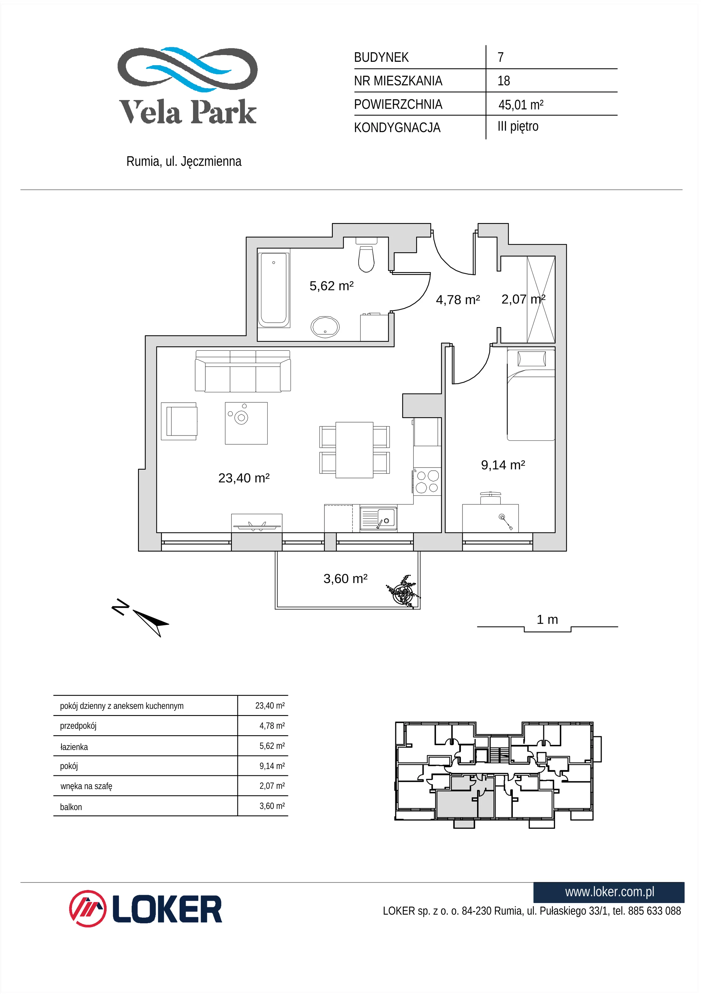 2 pokoje, mieszkanie 45,01 m², piętro 3, oferta nr 7_18, Vela Park Budynek 7-8, Rumia, Biała Rzeka, ul. Jęczmienna