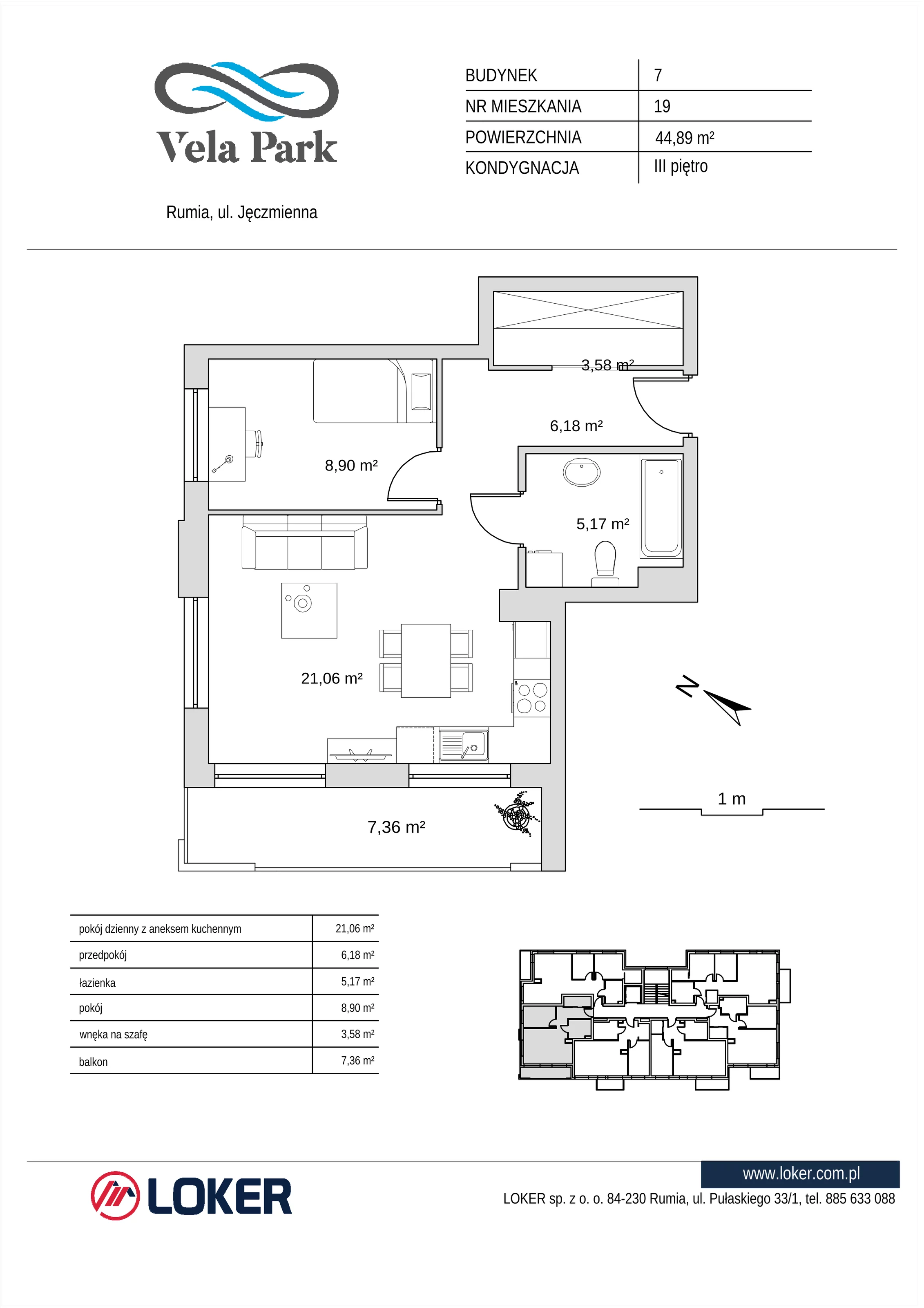 2 pokoje, mieszkanie 44,89 m², piętro 3, oferta nr 7_19, Vela Park Budynek 7-8, Rumia, Biała Rzeka, ul. Jęczmienna