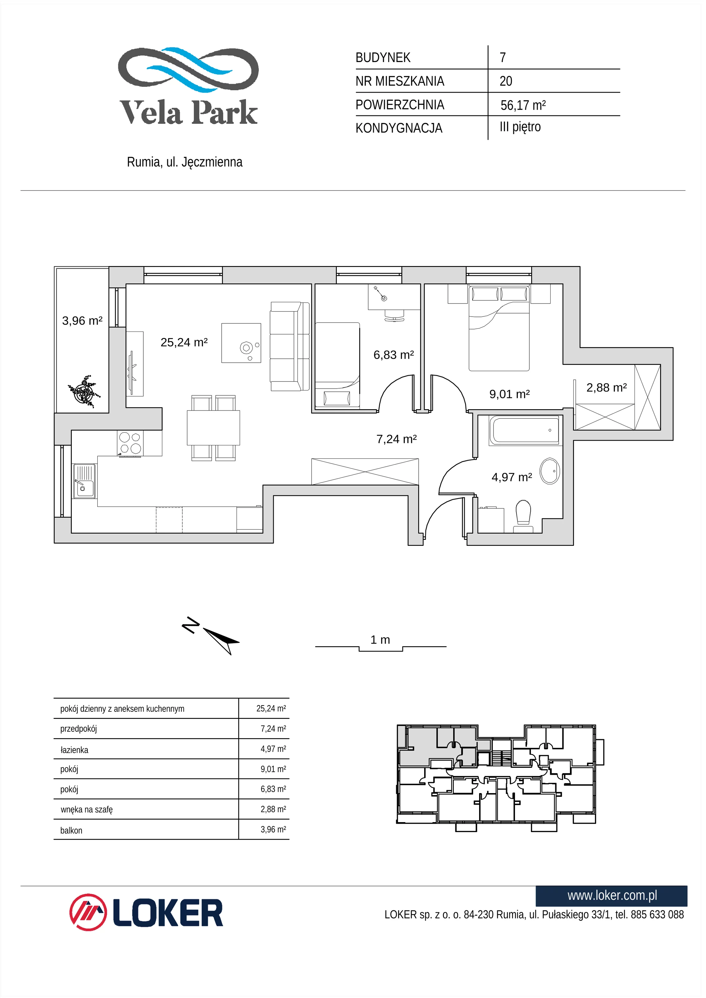 3 pokoje, mieszkanie 56,17 m², piętro 3, oferta nr 7_20, Vela Park Budynek 7-8, Rumia, Biała Rzeka, ul. Jęczmienna