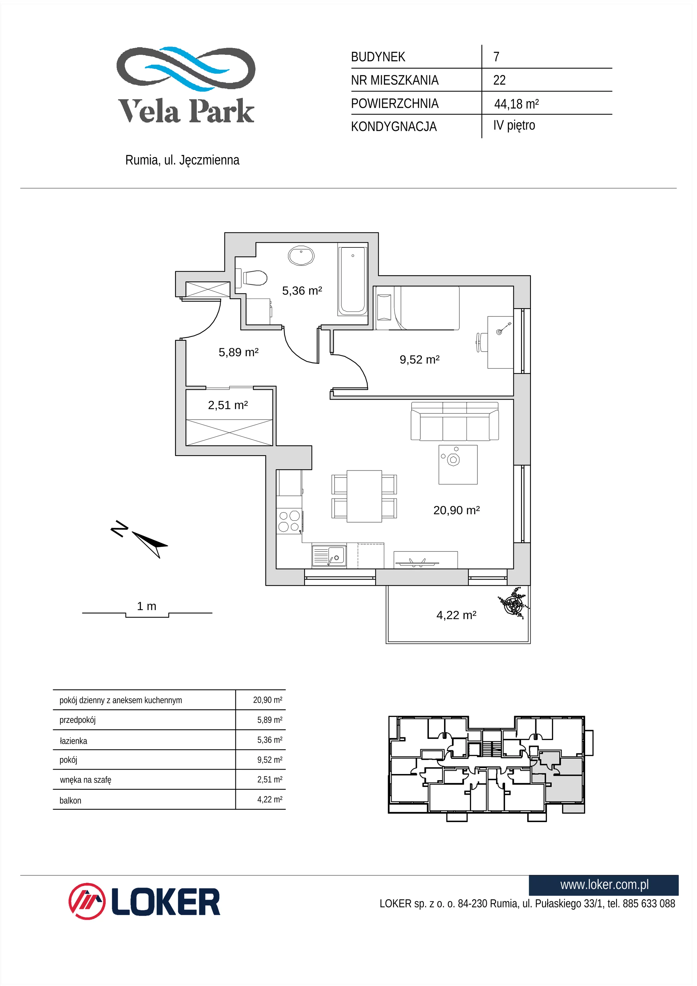 2 pokoje, mieszkanie 44,18 m², piętro 4, oferta nr 7_22, Vela Park Budynek 7-8, Rumia, Biała Rzeka, ul. Jęczmienna