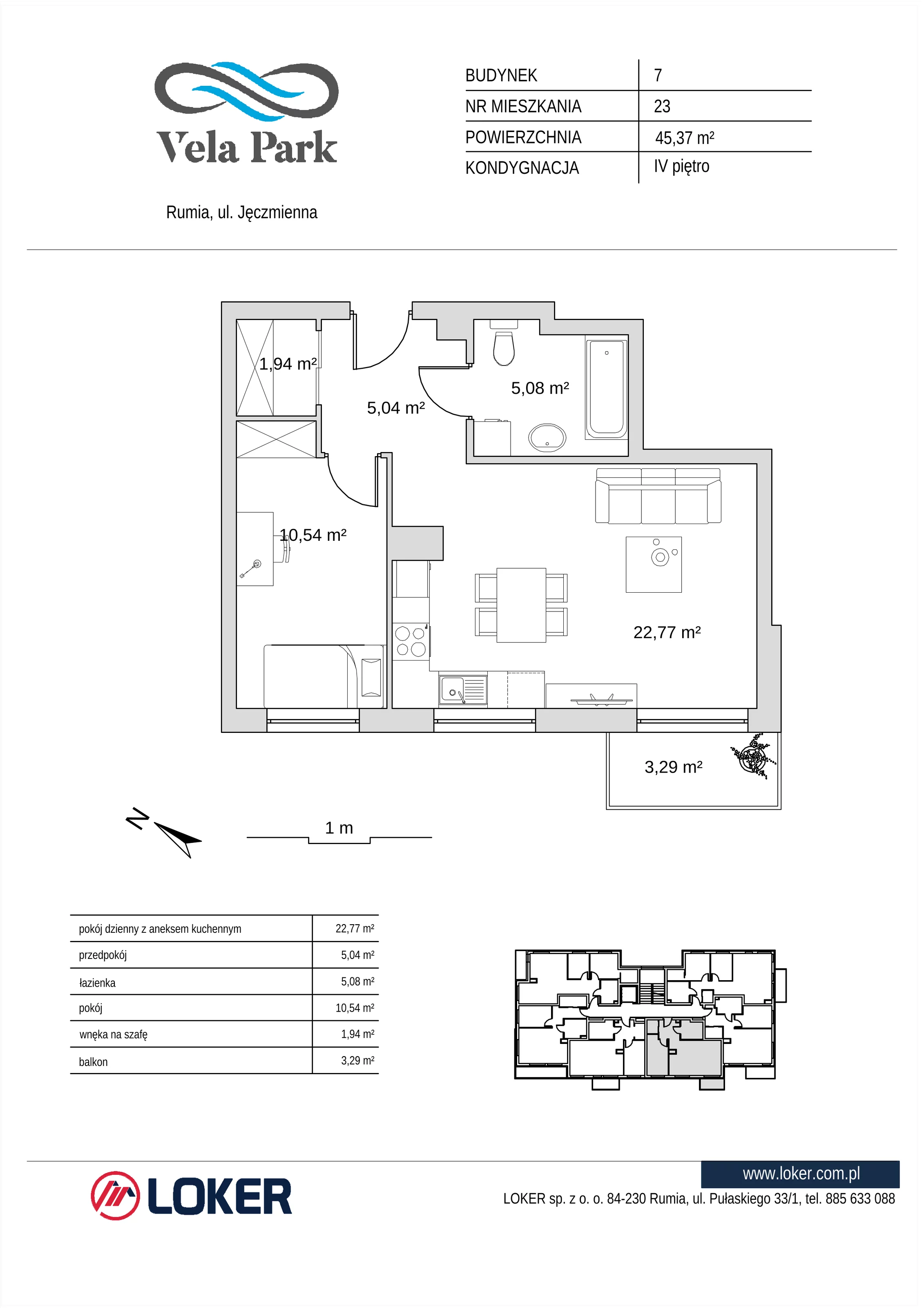 2 pokoje, mieszkanie 45,37 m², piętro 4, oferta nr 7_23, Vela Park Budynek 7-8, Rumia, Biała Rzeka, ul. Jęczmienna