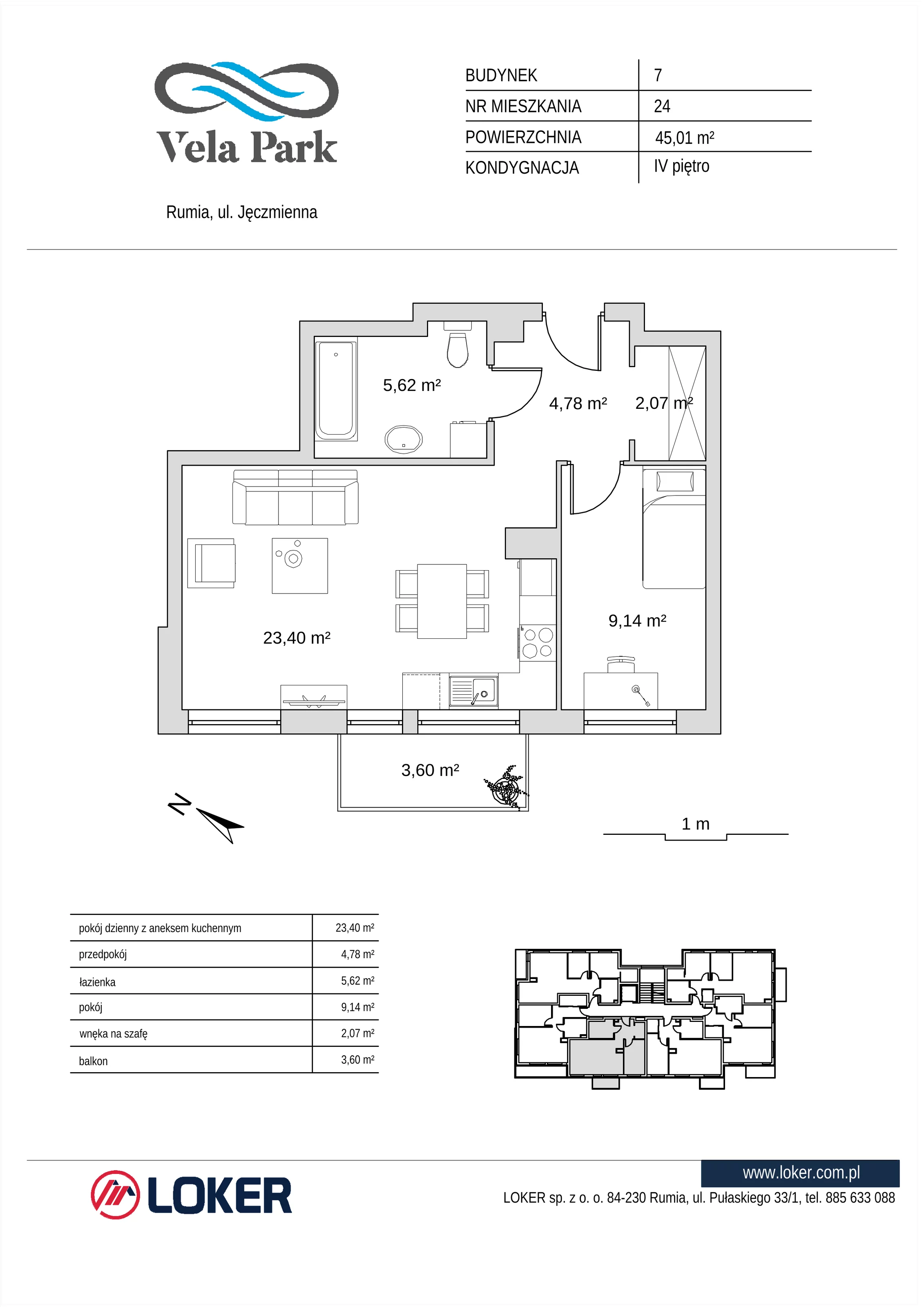 2 pokoje, mieszkanie 45,01 m², piętro 4, oferta nr 7_24, Vela Park Budynek 7-8, Rumia, Biała Rzeka, ul. Jęczmienna