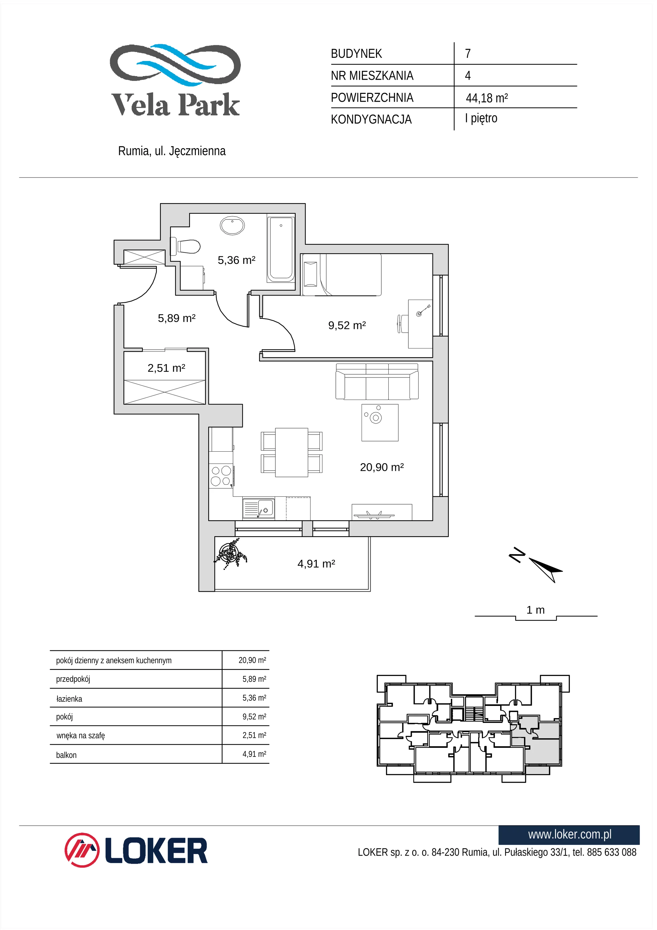 2 pokoje, mieszkanie 44,18 m², piętro 1, oferta nr 7_4, Vela Park Budynek 7-8, Rumia, Biała Rzeka, ul. Jęczmienna