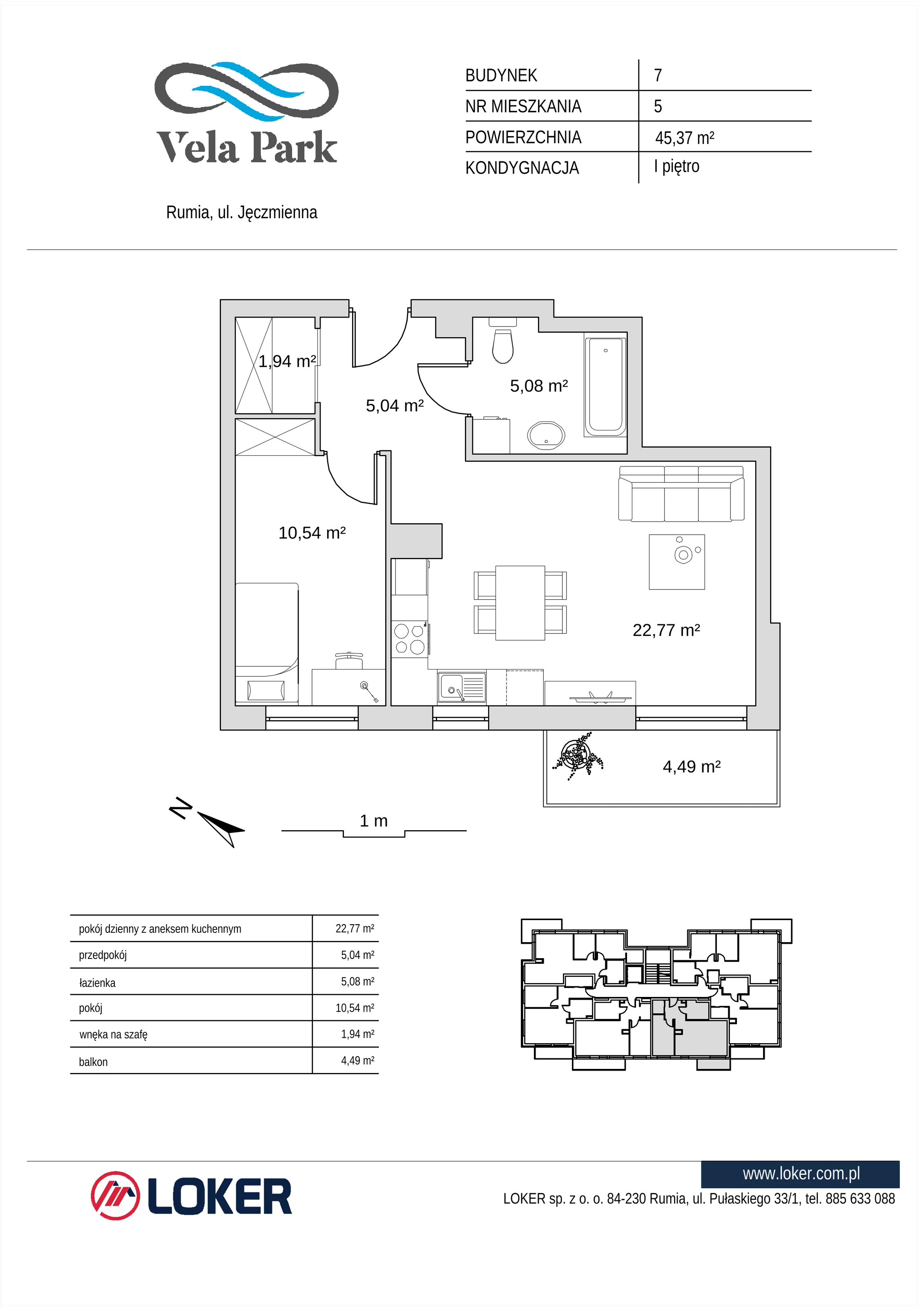 2 pokoje, mieszkanie 45,37 m², piętro 1, oferta nr 7_5, Vela Park Budynek 7-8, Rumia, Biała Rzeka, ul. Jęczmienna