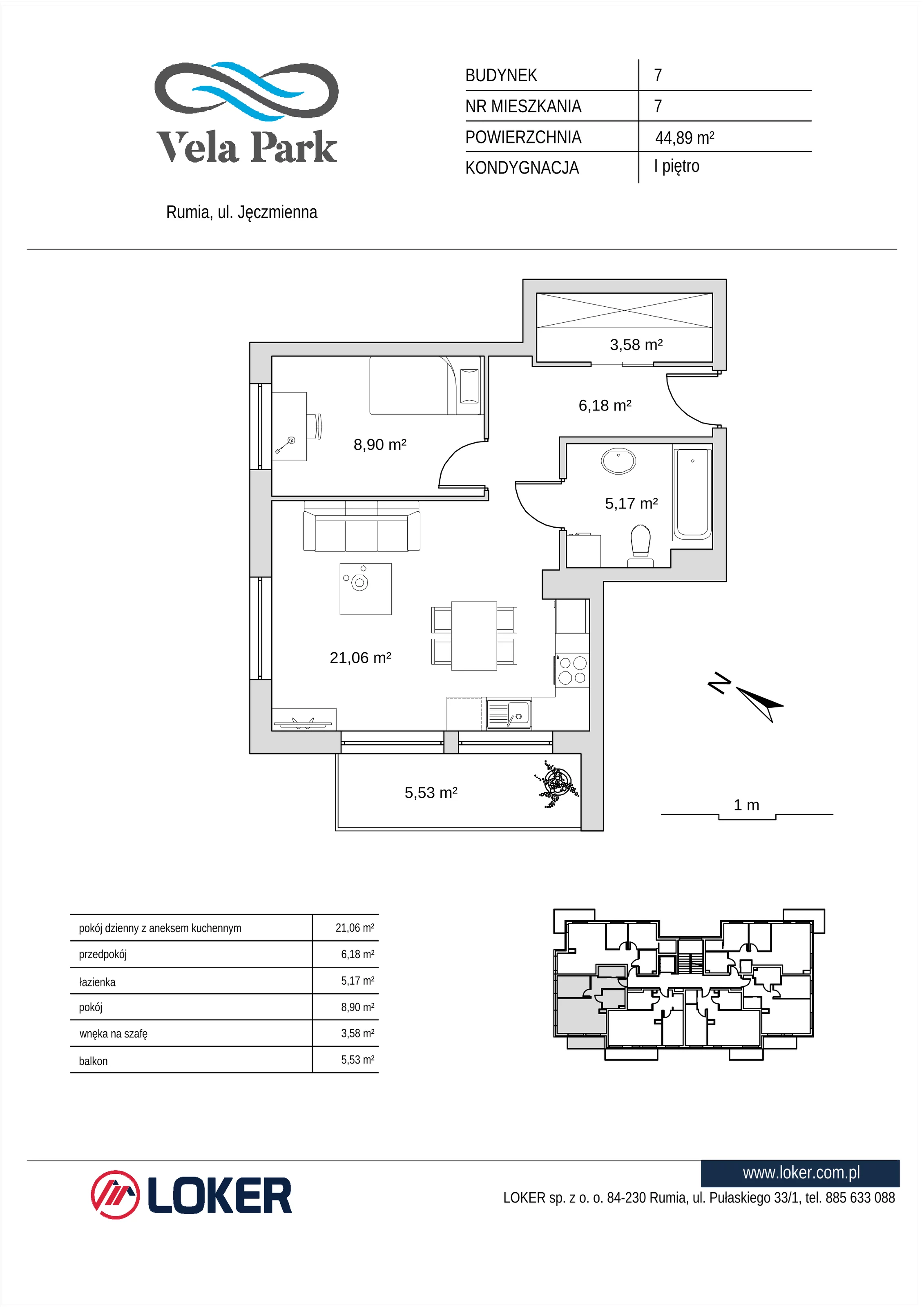2 pokoje, mieszkanie 44,89 m², piętro 1, oferta nr 7_7, Vela Park Budynek 7-8, Rumia, Biała Rzeka, ul. Jęczmienna