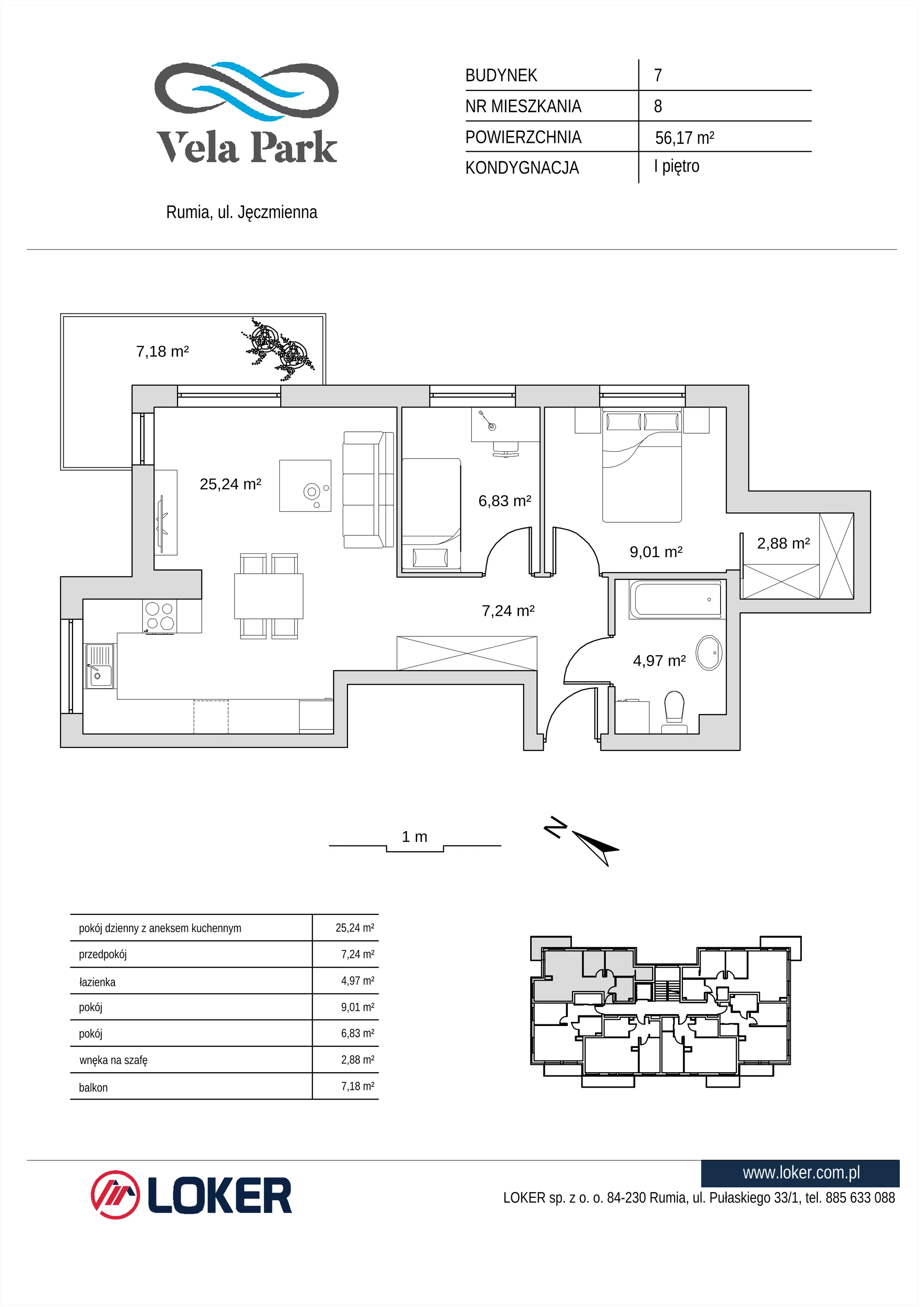 3 pokoje, mieszkanie 56,17 m², piętro 1, oferta nr 7_8, Vela Park Budynek 7-8, Rumia, Biała Rzeka, ul. Jęczmienna