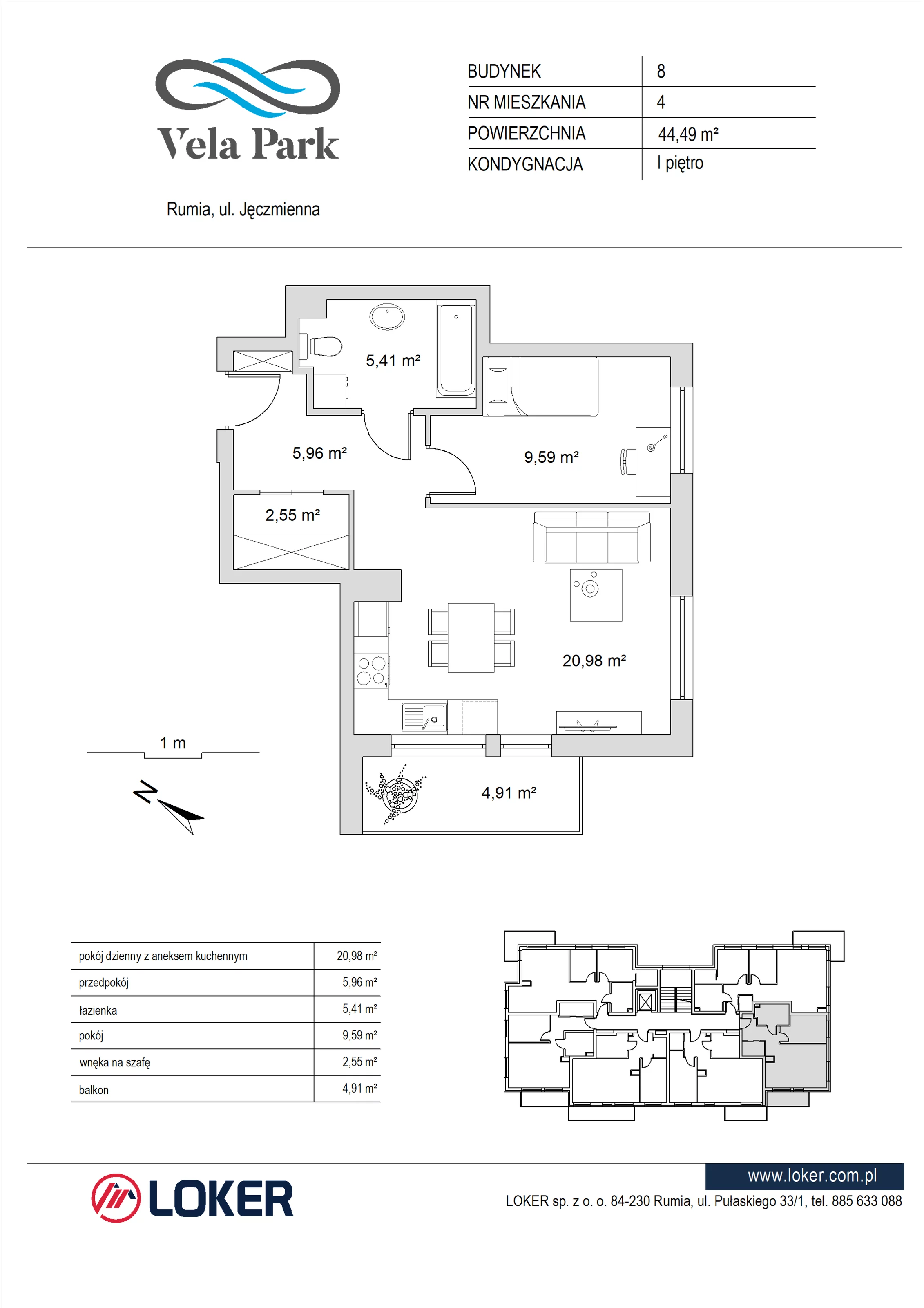 2 pokoje, mieszkanie 44,49 m², piętro 1, oferta nr 8_4, Vela Park Budynek 7-8, Rumia, Biała Rzeka, ul. Jęczmienna