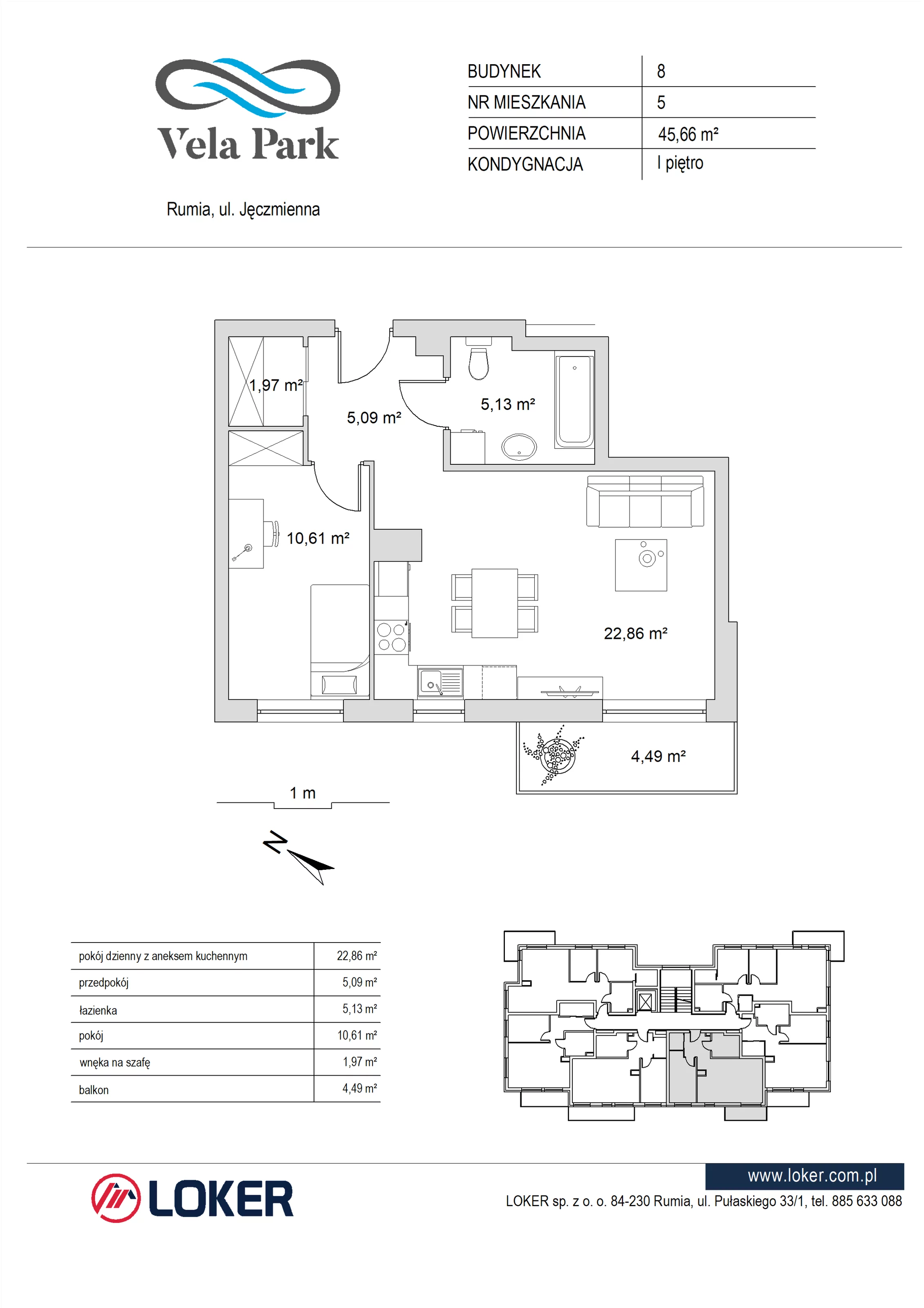 2 pokoje, mieszkanie 45,66 m², piętro 1, oferta nr 8_5, Vela Park Budynek 7-8, Rumia, Biała Rzeka, ul. Jęczmienna