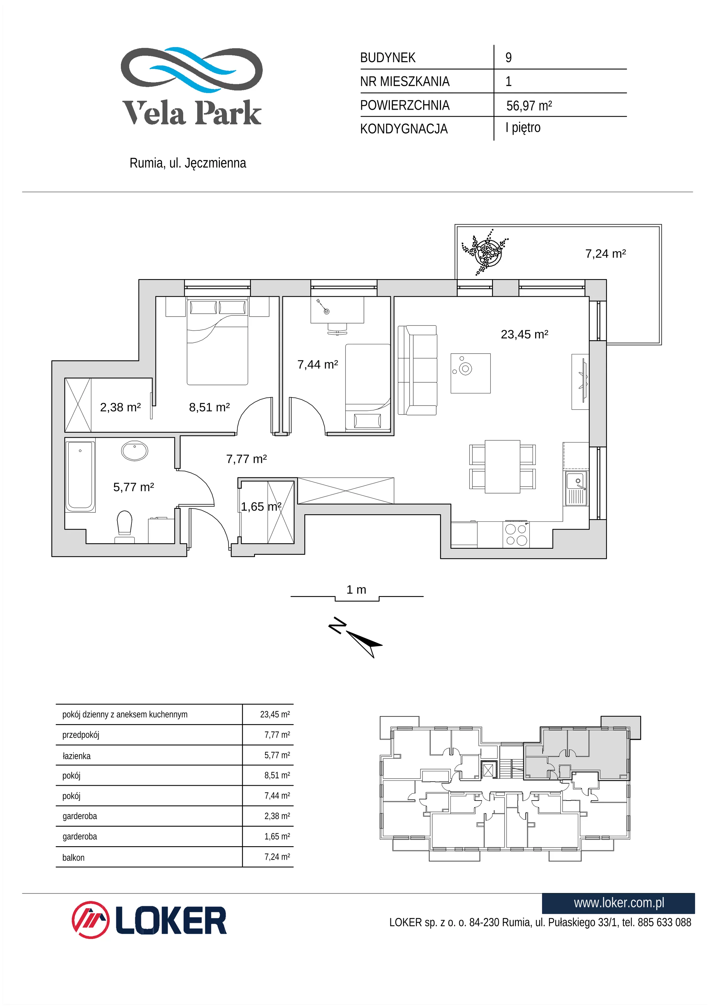 Mieszkanie 56,97 m², piętro 1, oferta nr 9_1, Vela Park, Rumia, Biała Rzeka, ul. Jęczmienna