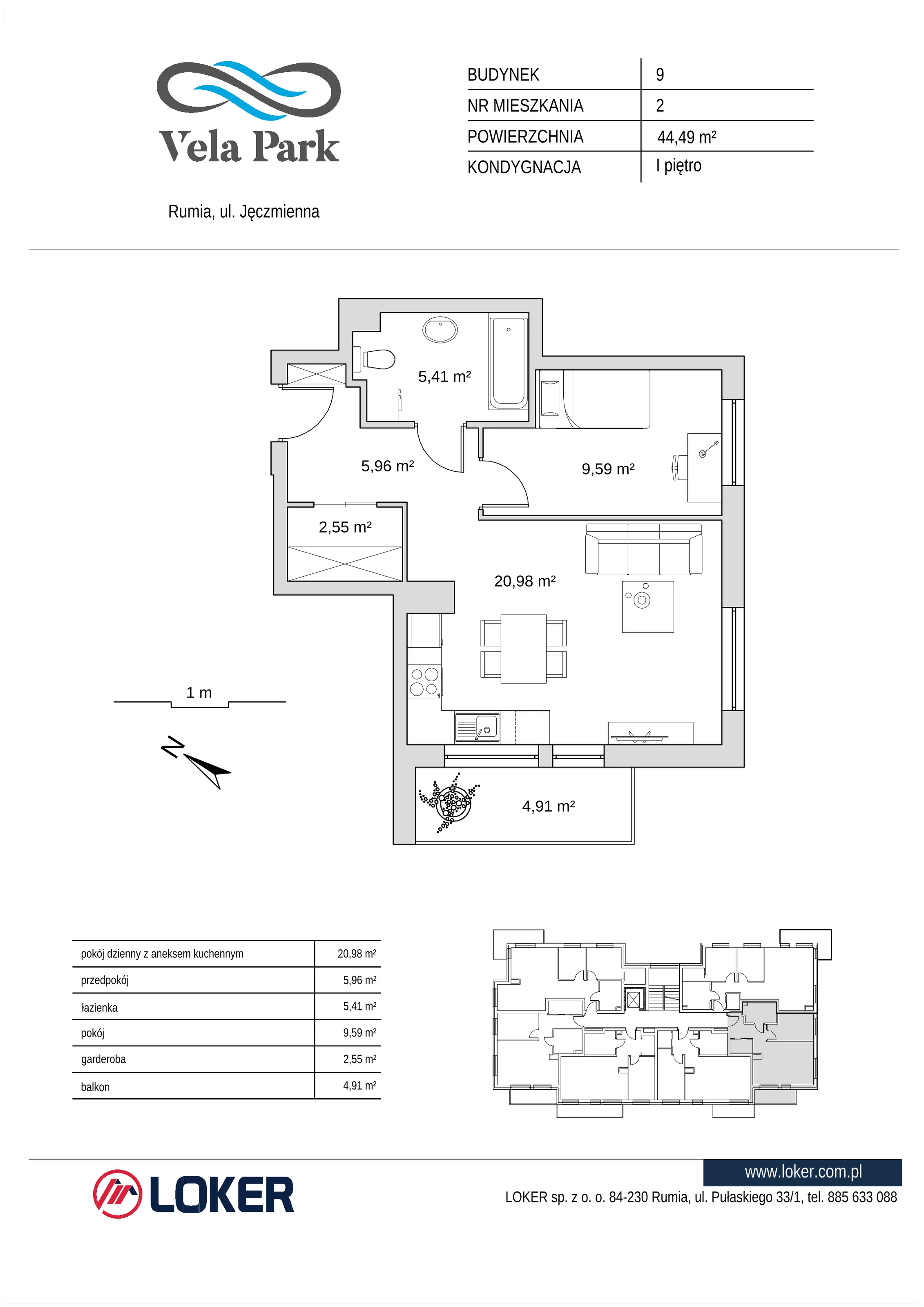 2 pokoje, mieszkanie 44,49 m², piętro 1, oferta nr 9_2, Vela Park, Rumia, Biała Rzeka, ul. Jęczmienna