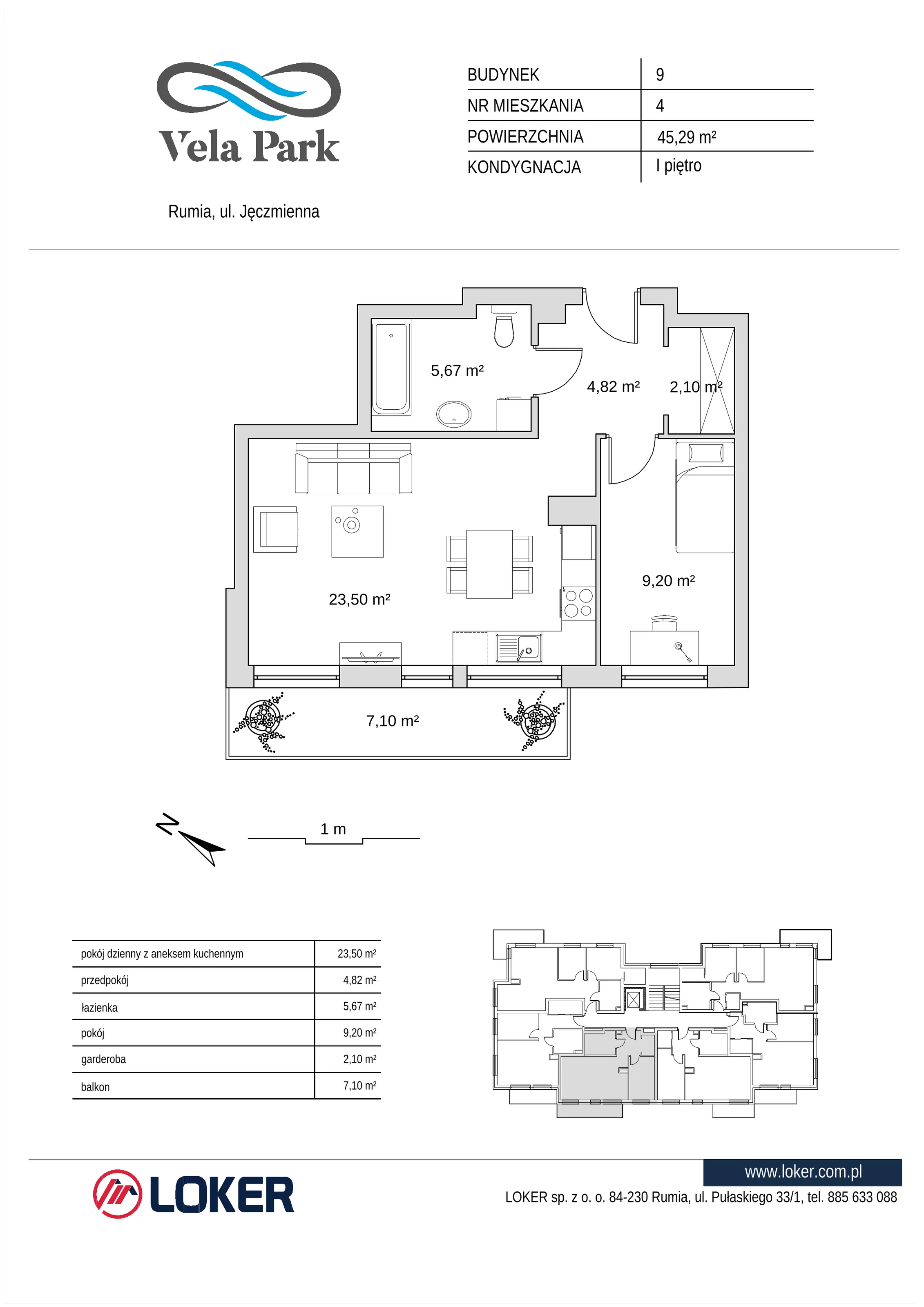 Mieszkanie 45,29 m², piętro 1, oferta nr 9_4, Vela Park, Rumia, Biała Rzeka, ul. Jęczmienna