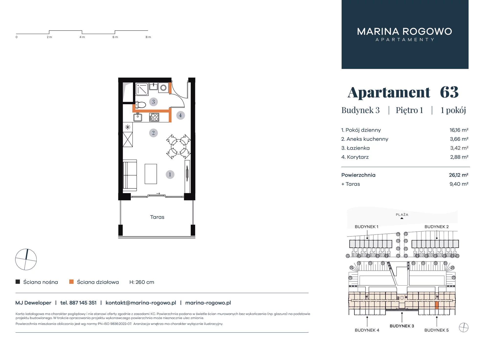 Apartament 26,12 m², piętro 1, oferta nr 63, Apartamenty Marina Rogowo, Rogowo, ul. Kołobrzeska