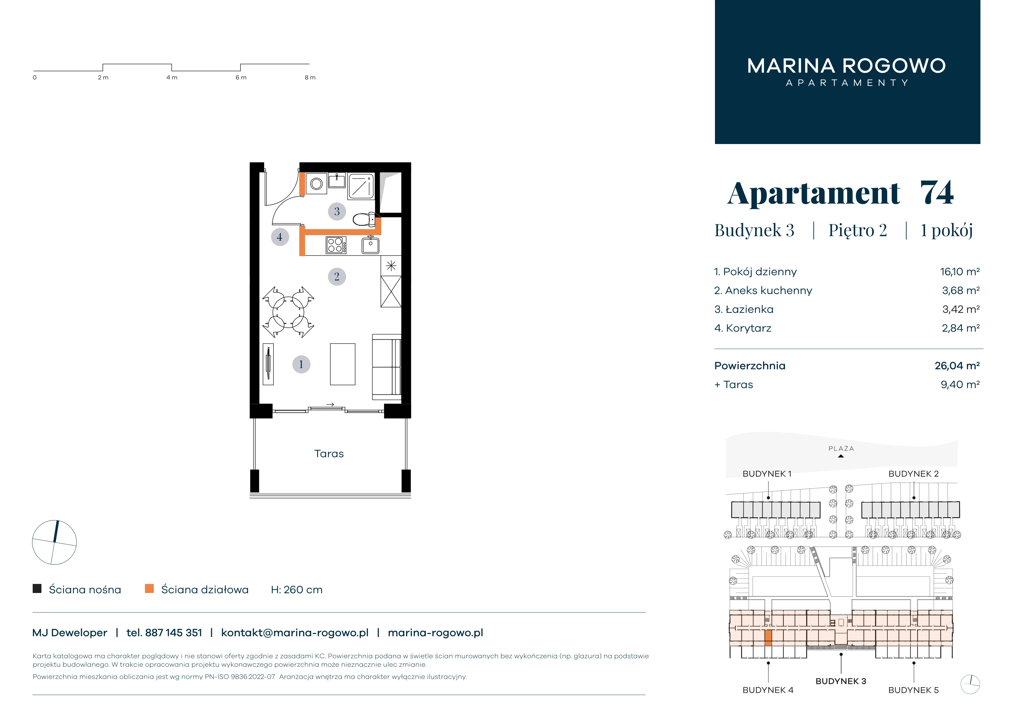 1 pokój, apartament 26,04 m², piętro 2, oferta nr 74, Apartamenty Marina Rogowo, Rogowo, ul. Kołobrzeska