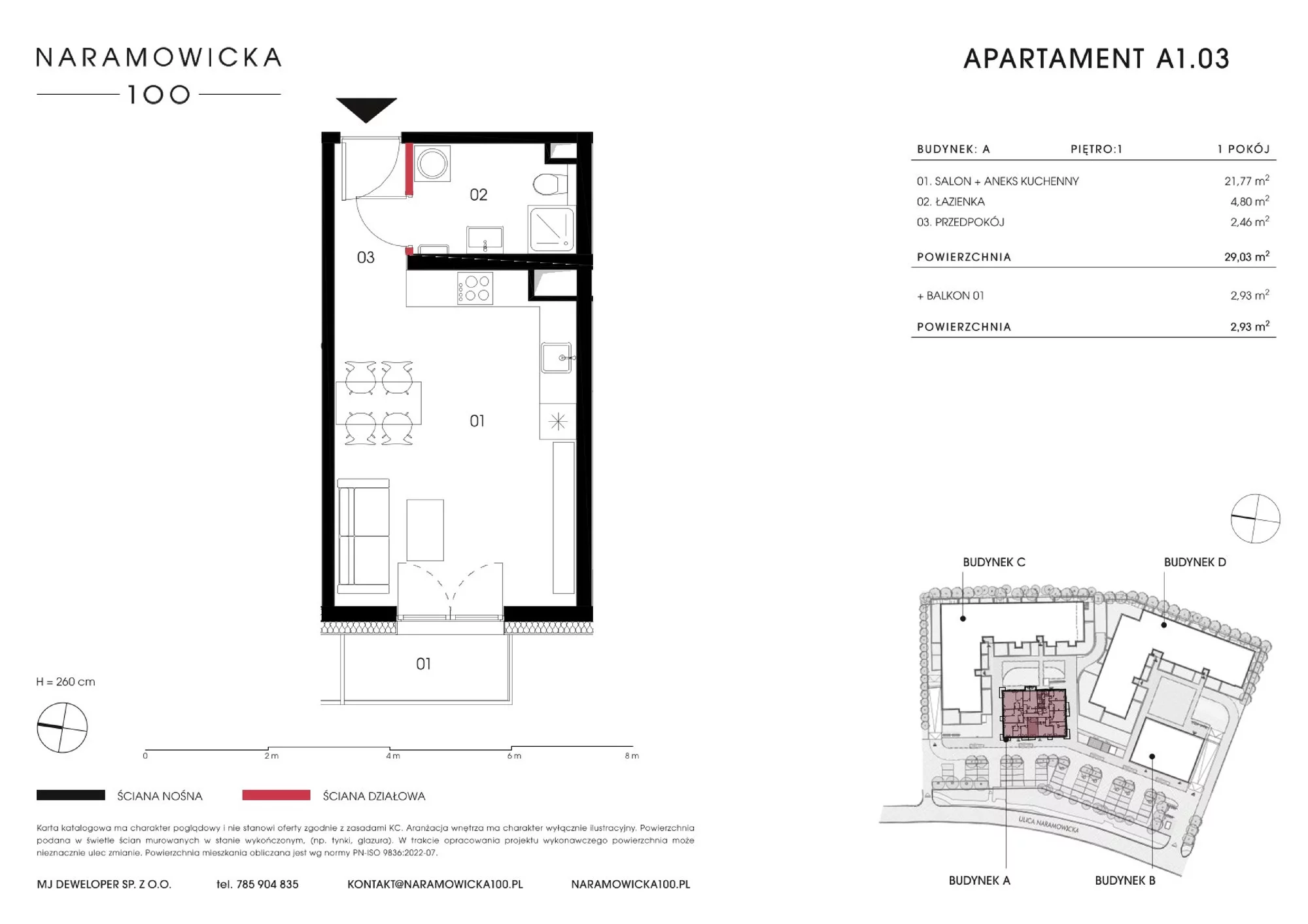 Mieszkanie 29,03 m², piętro 1, oferta nr A 1.03, Naramowicka 100, Poznań, Winogrady, Winogrady, ul. Naramowicka 100