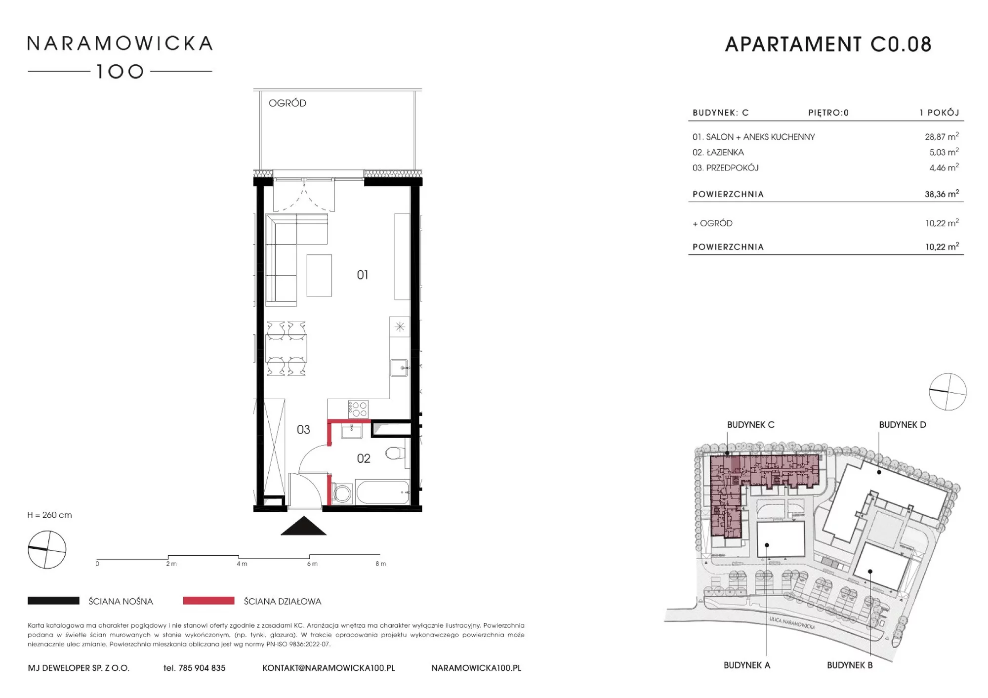 Mieszkanie 38,36 m², parter, oferta nr C 0.08, Naramowicka 100, Poznań, Winogrady, Winogrady, ul. Naramowicka 100