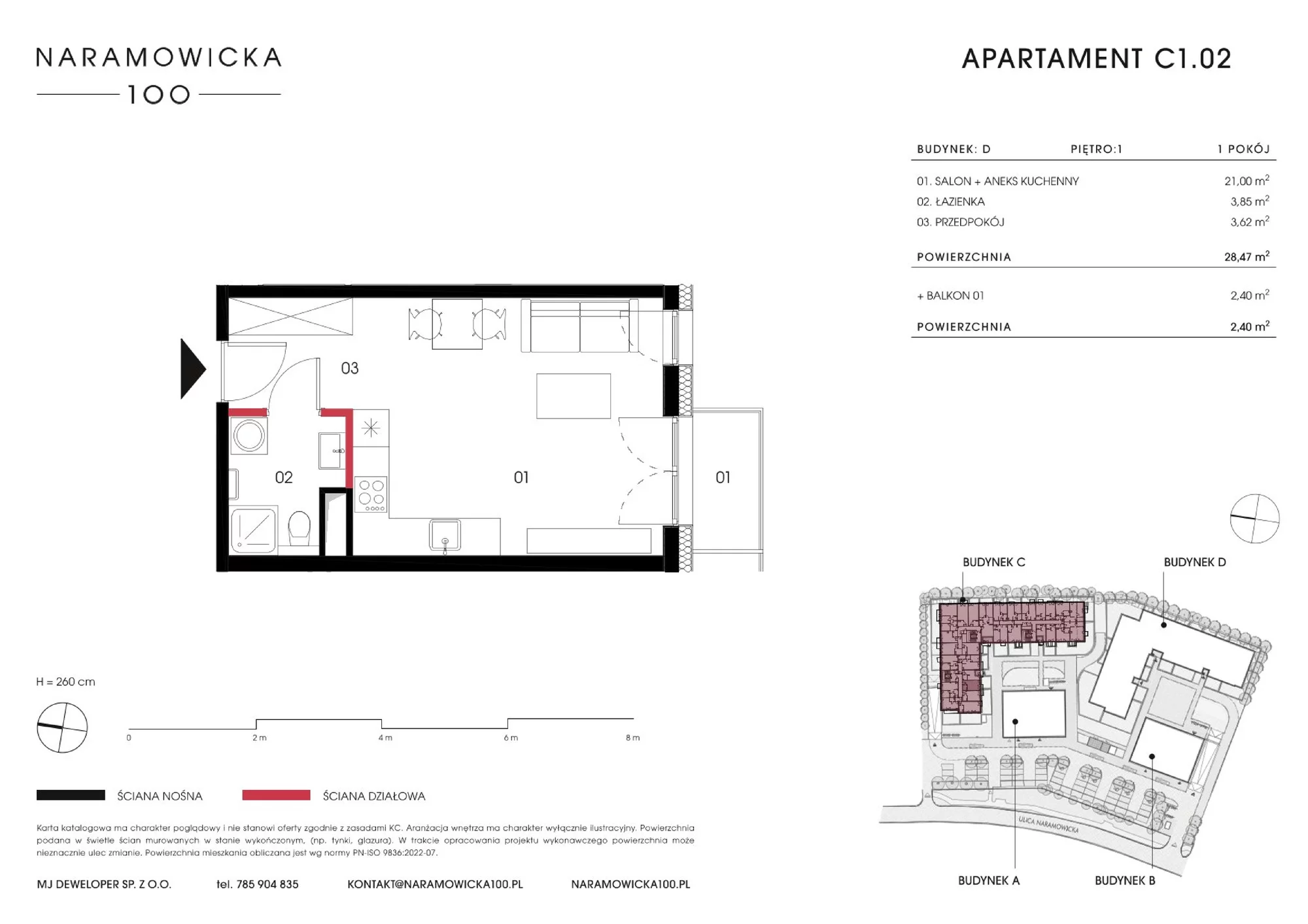 Mieszkanie 28,35 m², piętro 1, oferta nr C 1.02, Naramowicka, Poznań, Winogrady, Winogrady, ul. Naramowicka 100