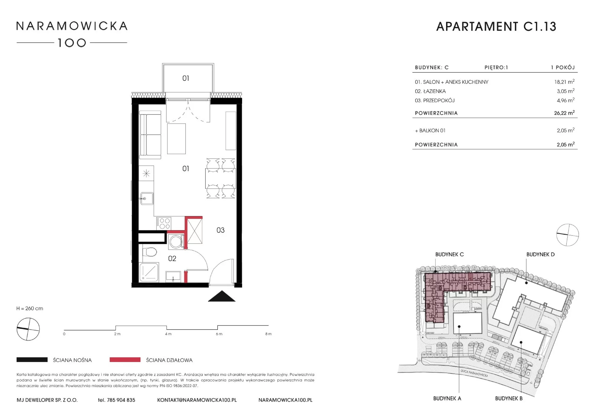 Mieszkanie 26,22 m², piętro 1, oferta nr C 1.13, Naramowicka 100, Poznań, Winogrady, Winogrady, ul. Naramowicka 100